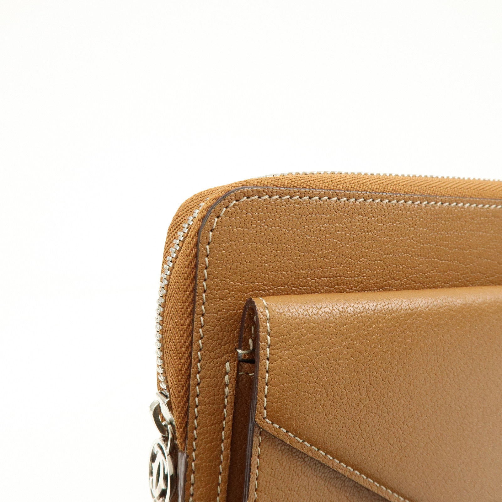 Cartier Leather Envelope Clutch Bag Pouch Brown