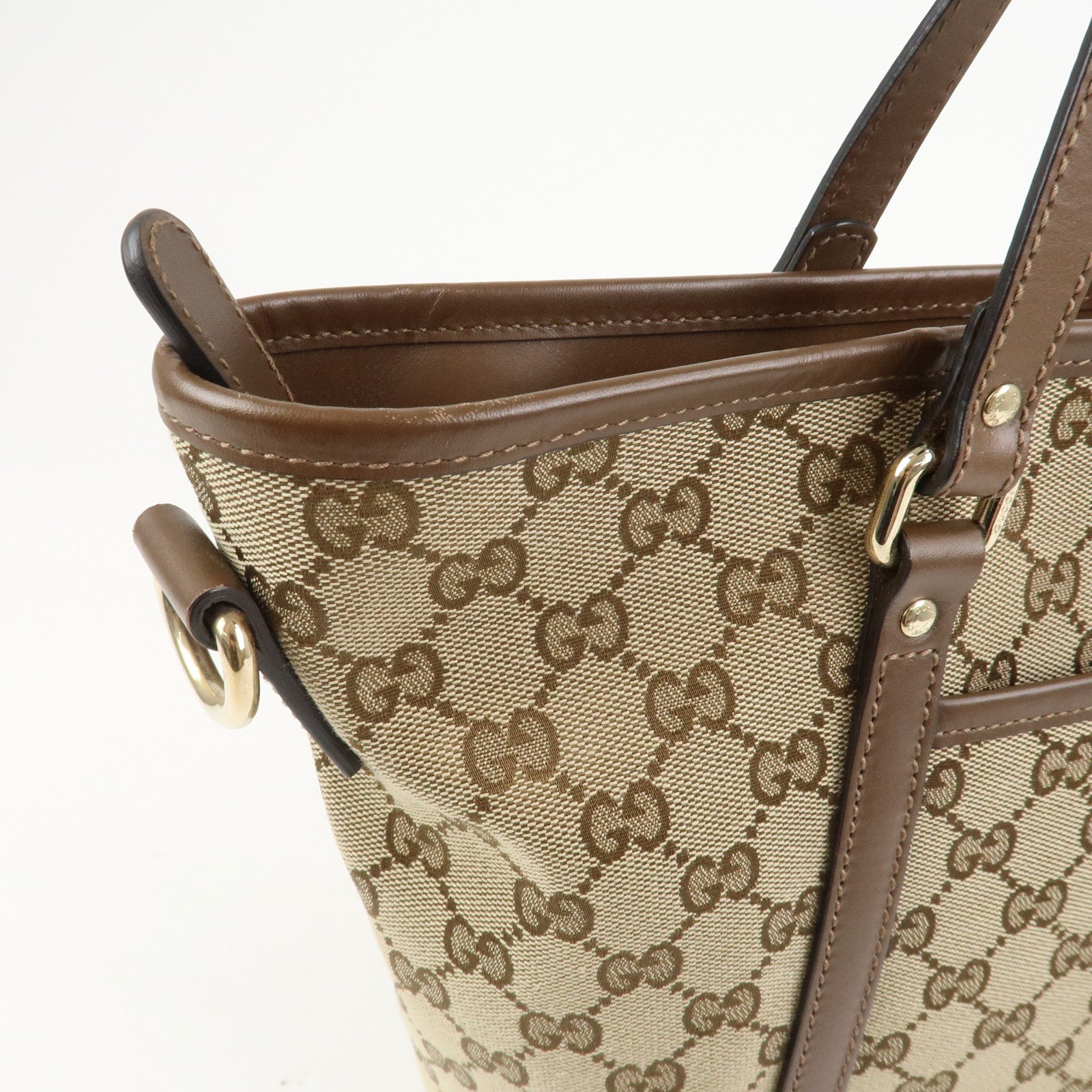 GUCCI GG Monogram Canvas Leather 2Way Tote Bag Beige Brown 388929