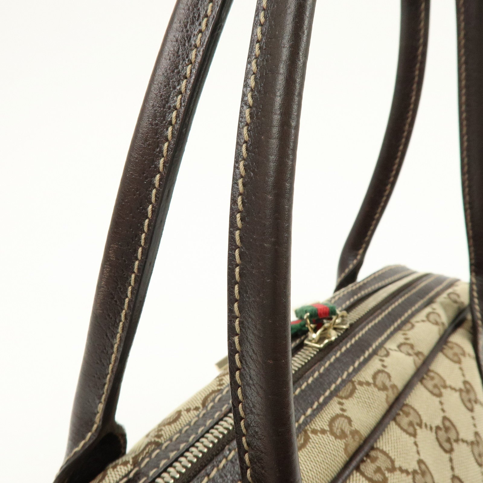 GUCCI Princy Sherry GG Canvas Leather Boston Bag Brown 161720