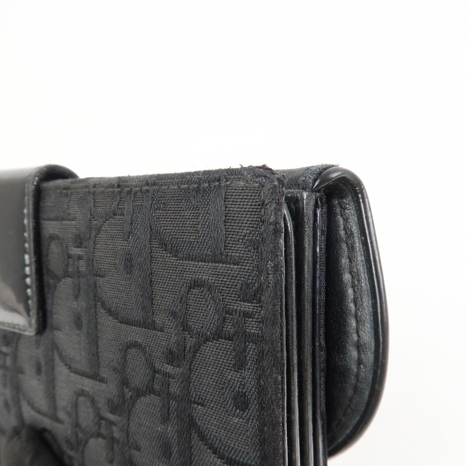 Christian Dior Trotter Canvas Patent Leather Saddle Wallet Black