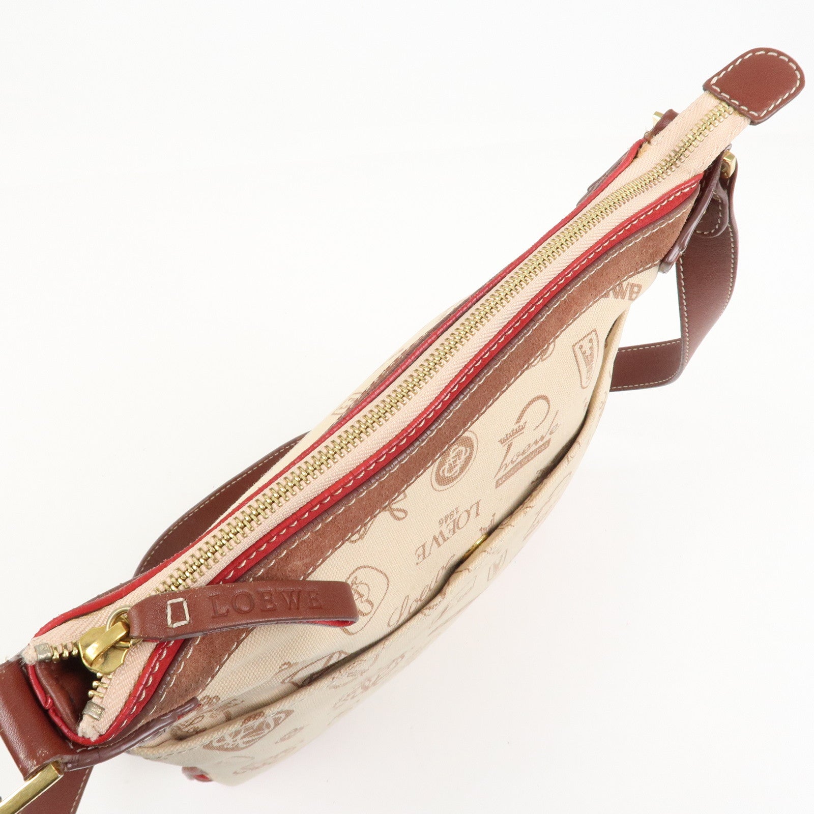 LOEWE Anagram 160th Anniversary Canvas Leather Shoulder Bag Beige