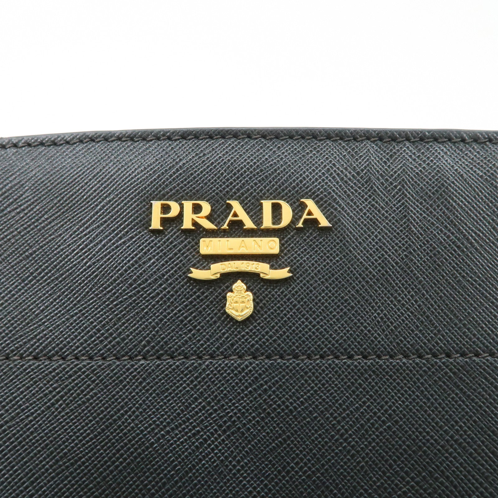 PRADA Logo Saffiano Leather Shoulder Bag Gold HDW Black