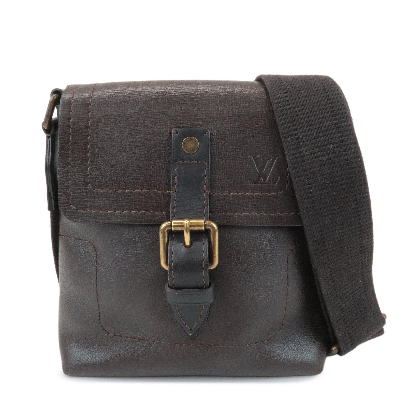 Louis Vuitton Utah Calf Leather Shoulder Bag Crossbody Bag Cafe M92995 Used