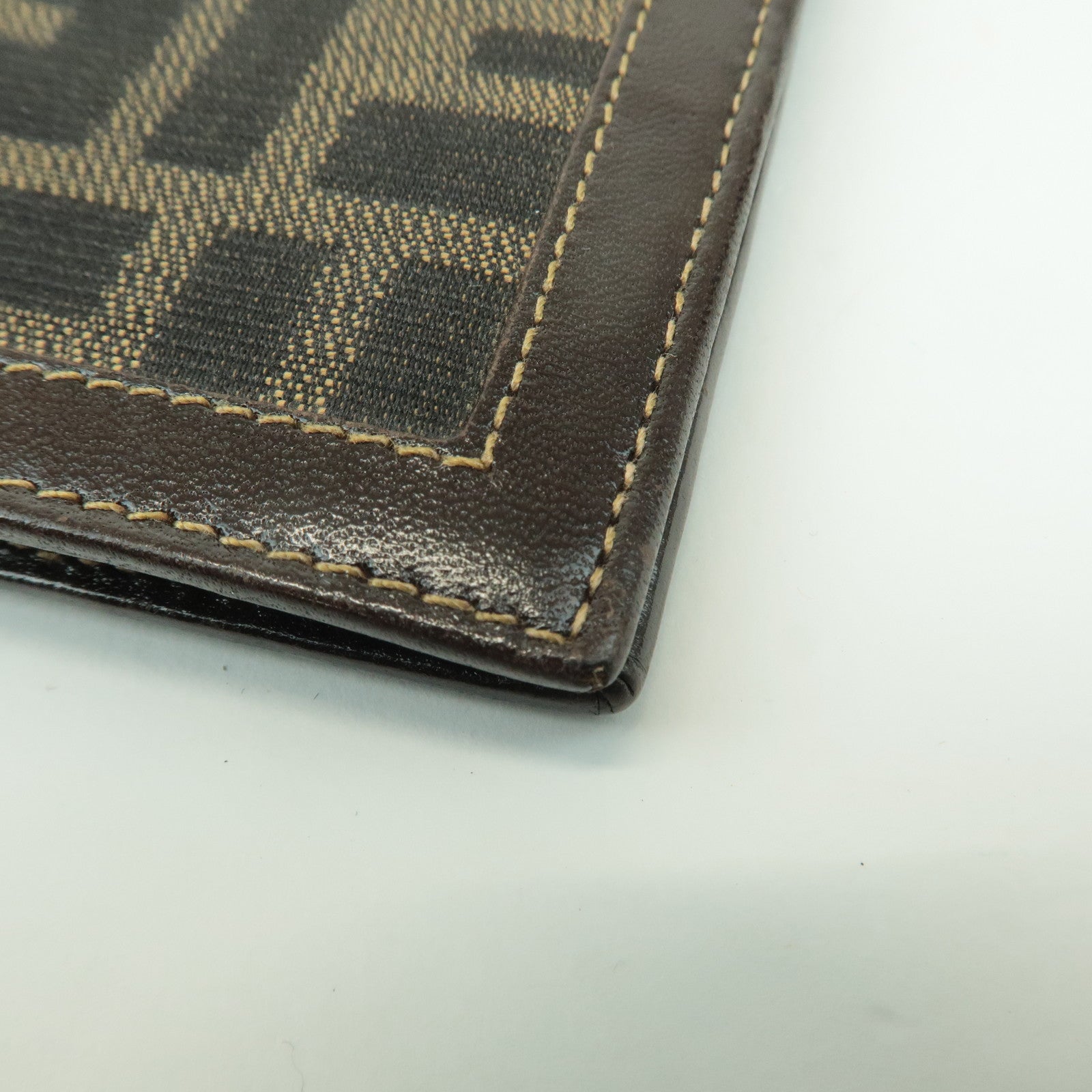 FENDI Zucca Leather Canvas Bi-fold Wallet Black Brown 01445 Used