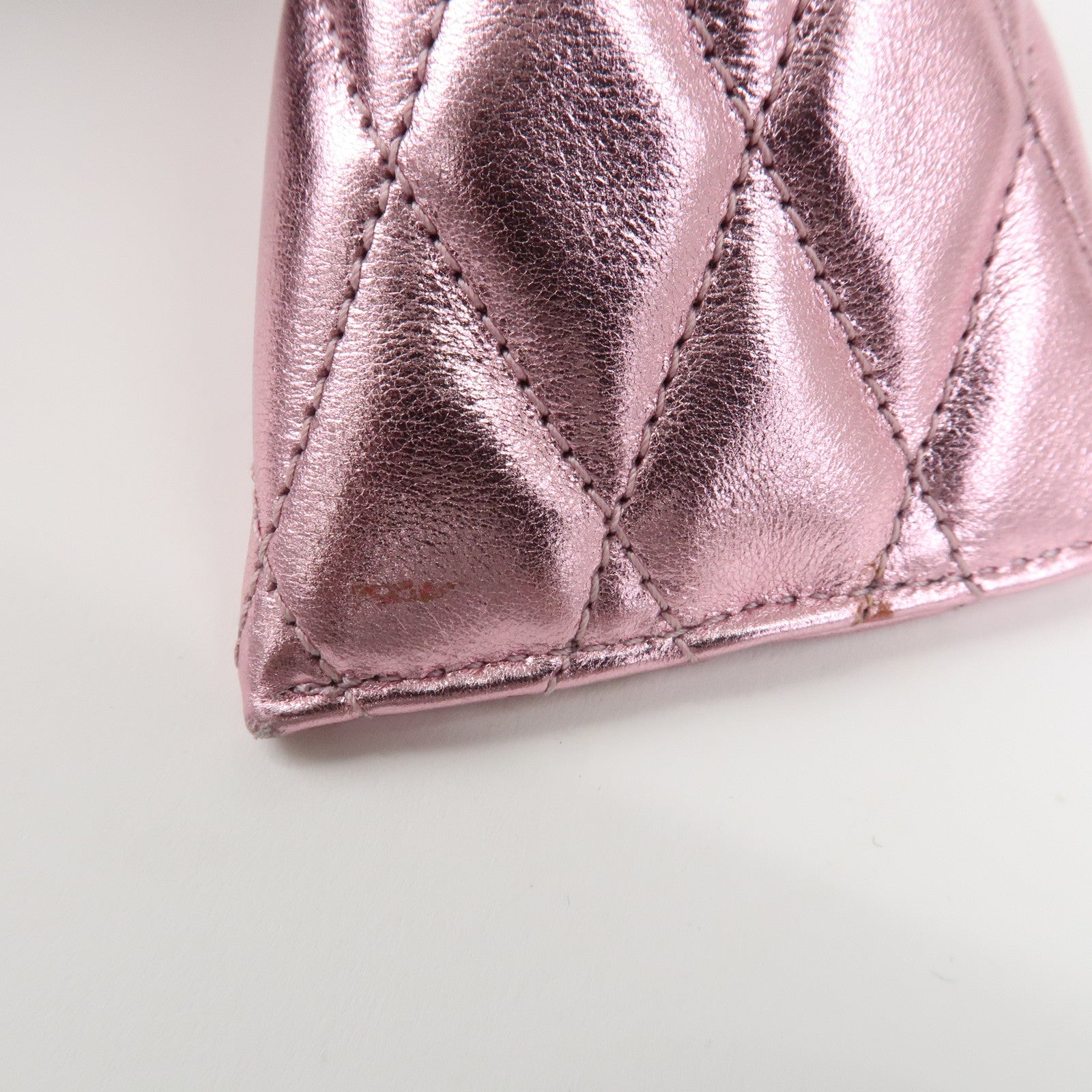 SAINT LAURENT PARIS Leather Coin Case Key Case Metallic Pink Used