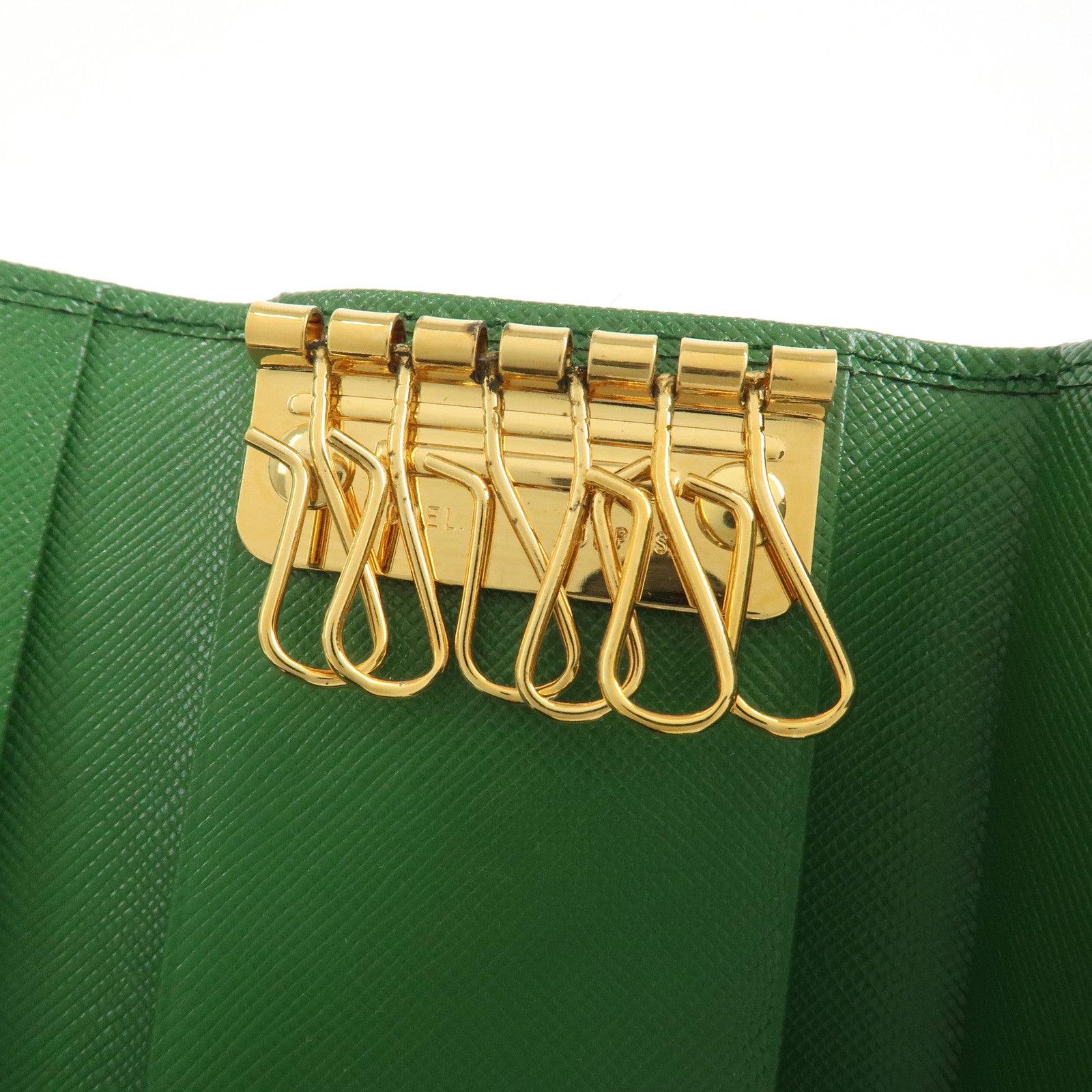 PRADA Logo Saffiano Leather 6 Rings Key Case Green 1M0222
