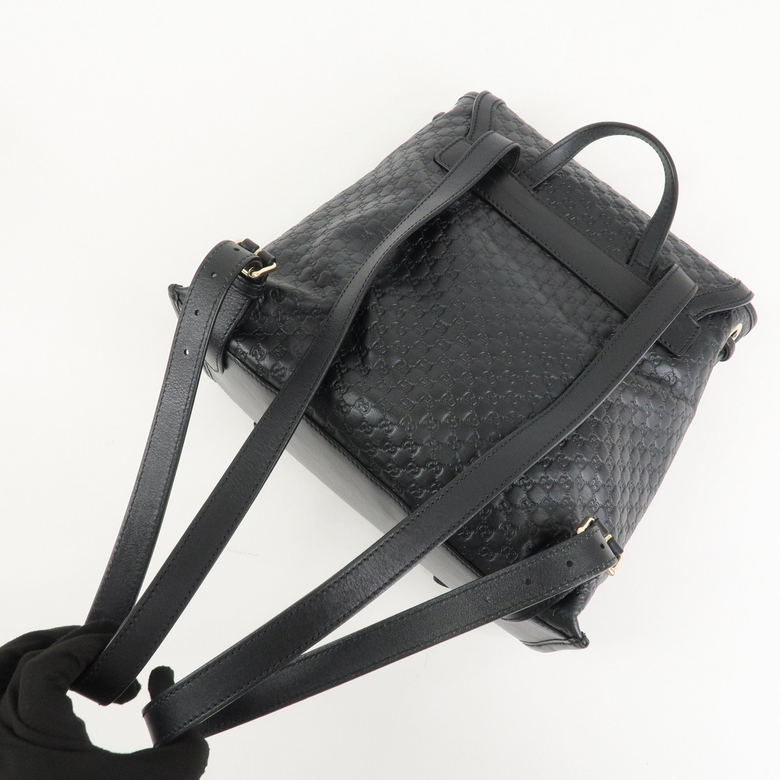 GUCCI Micro Guccissima Leather Backpack Rucksack Black 607993 Used