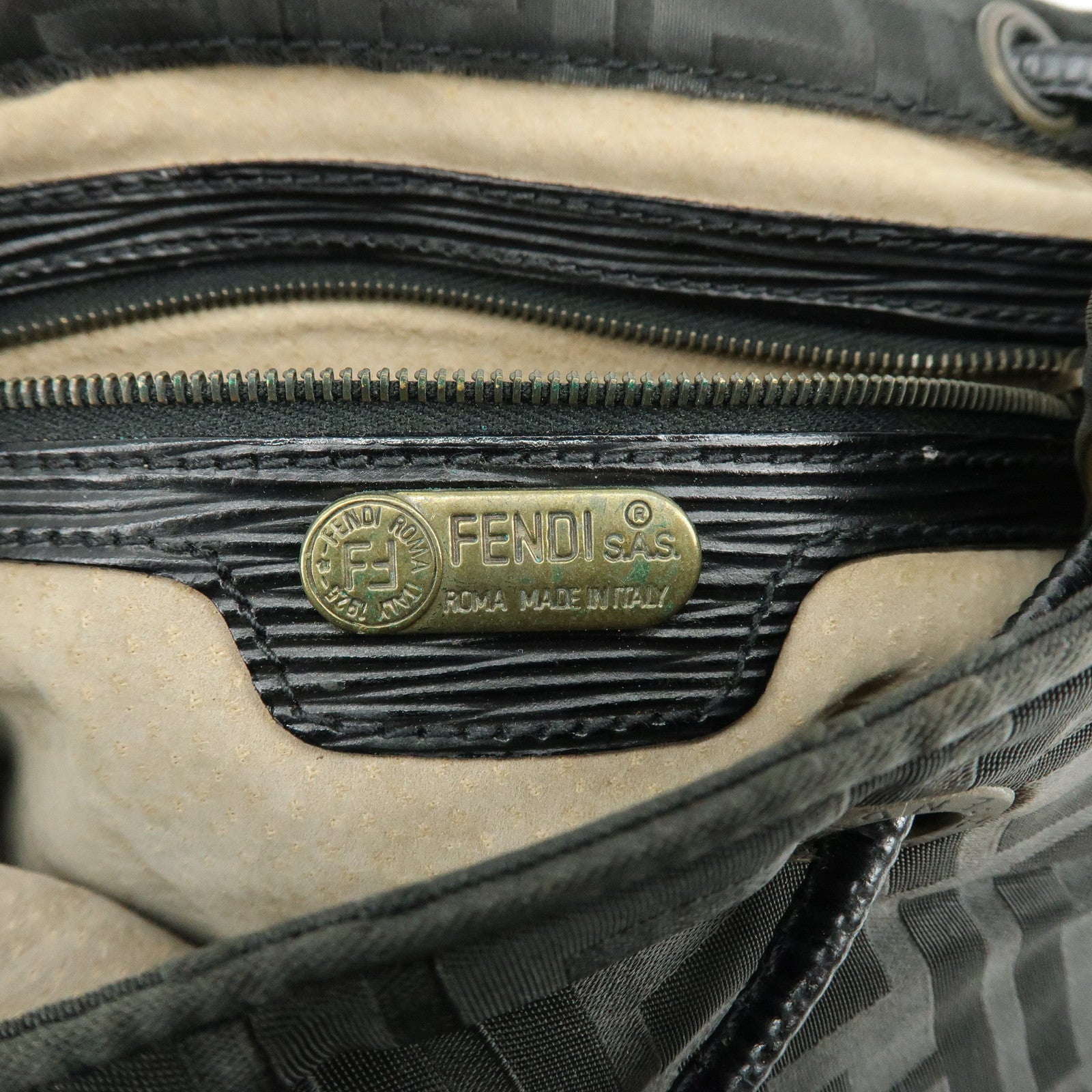 FENDI Logo Zucca Nylon Leather Backpack Rucksack Black