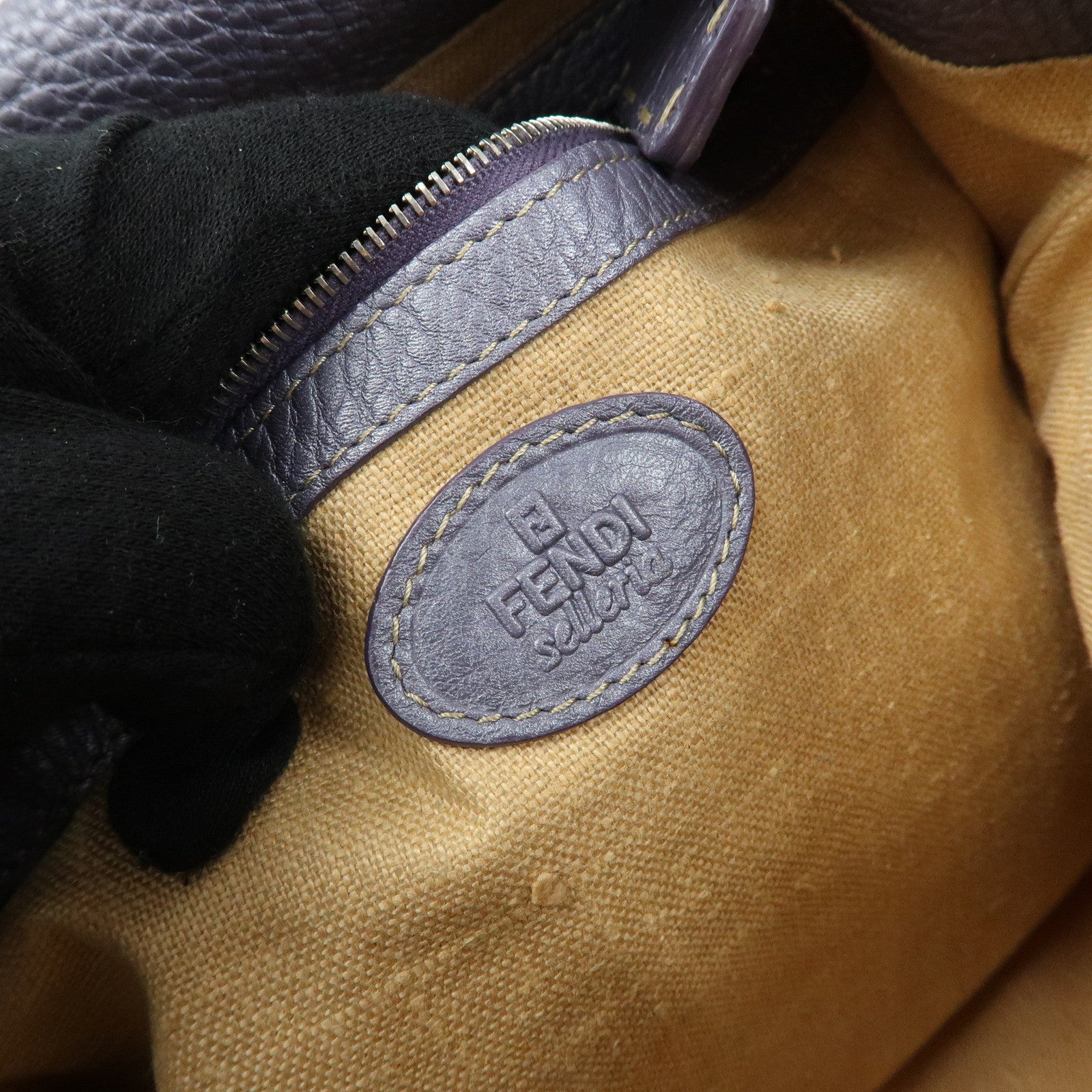 FENDI Selleria Canvas Leather Tote Bag Natural Light Purple 8BR488