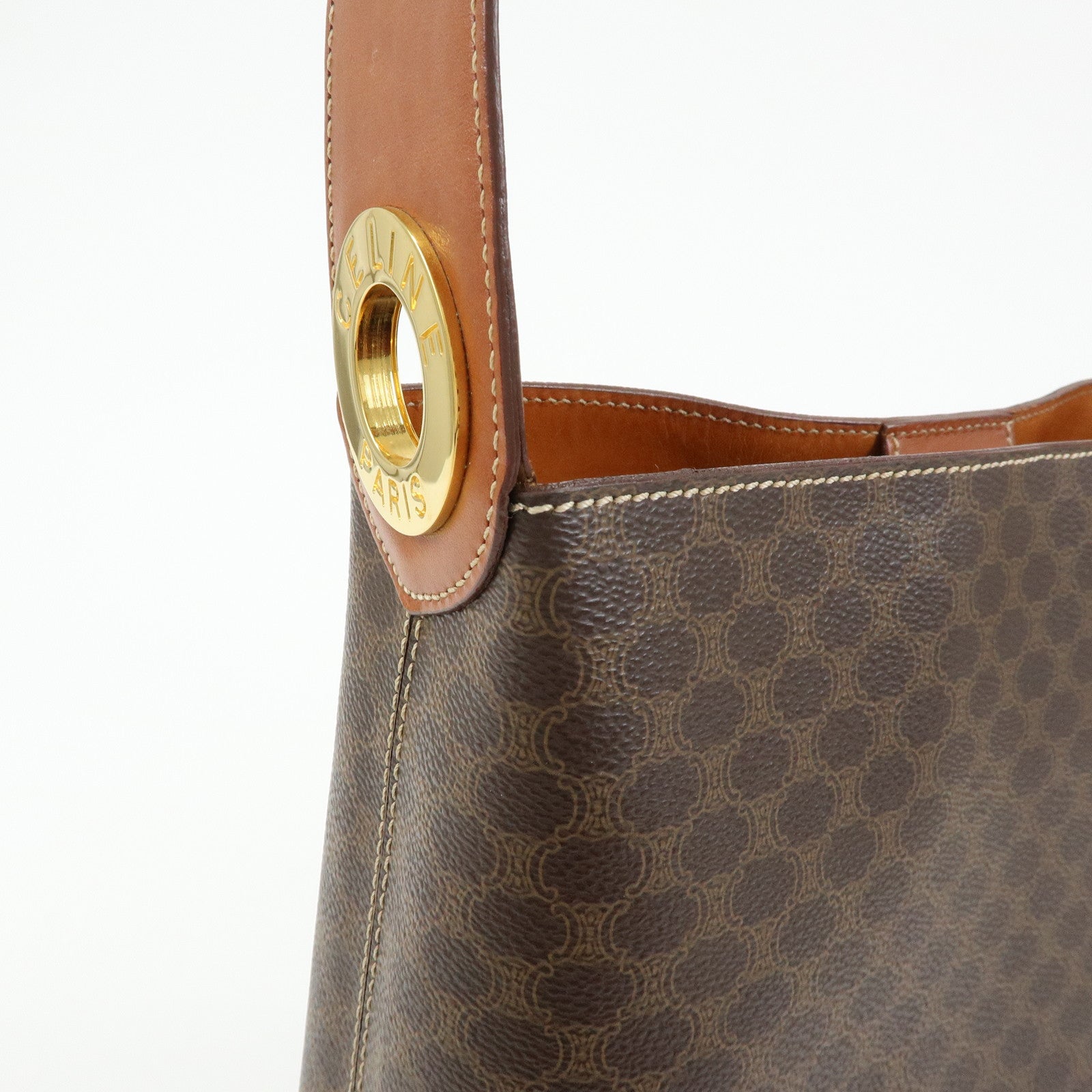 CELINE Macadam PVC Canvas Leather Shoulder Bag Brown