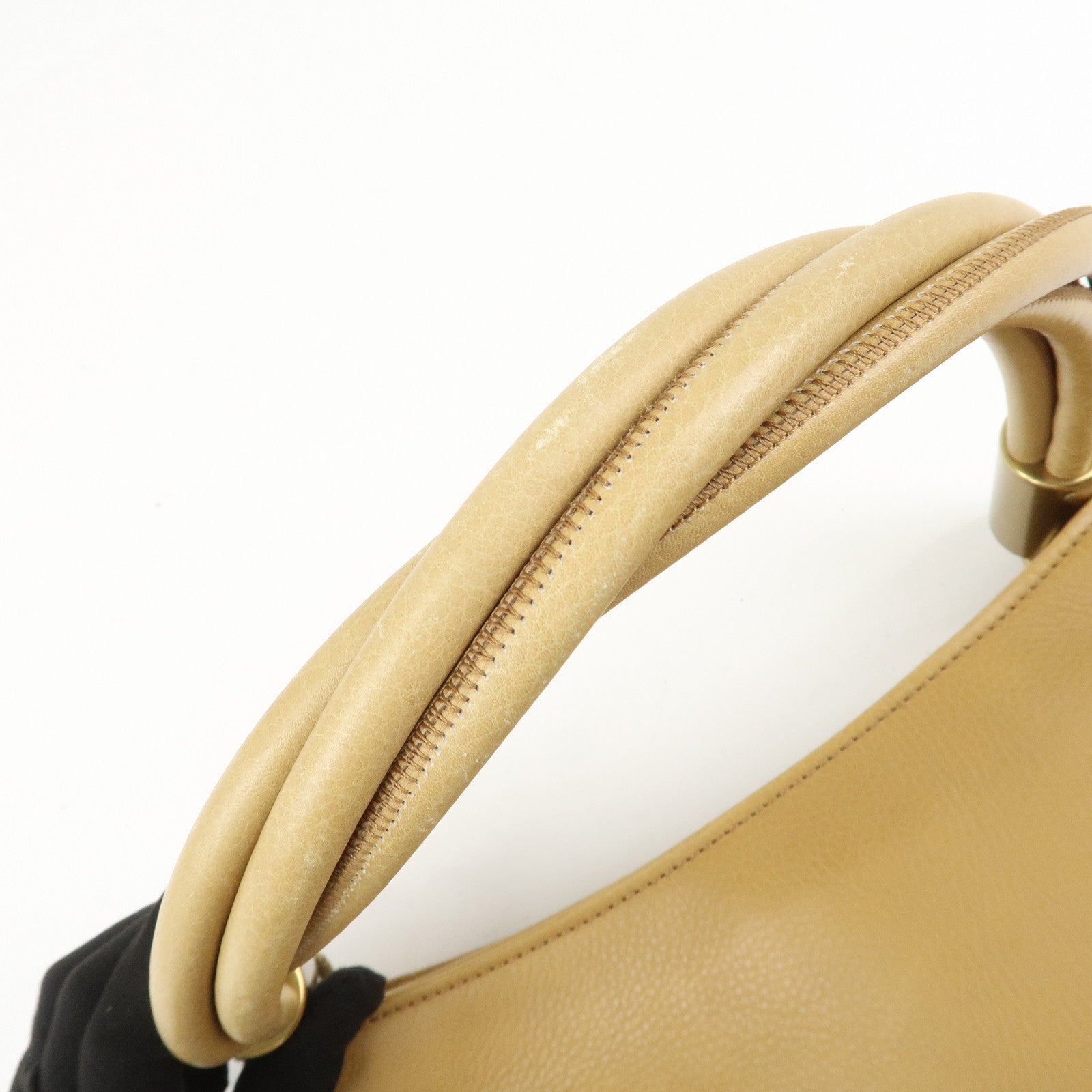 GUCCI Leather Shoulder Bag Hand Bag Beige 108964