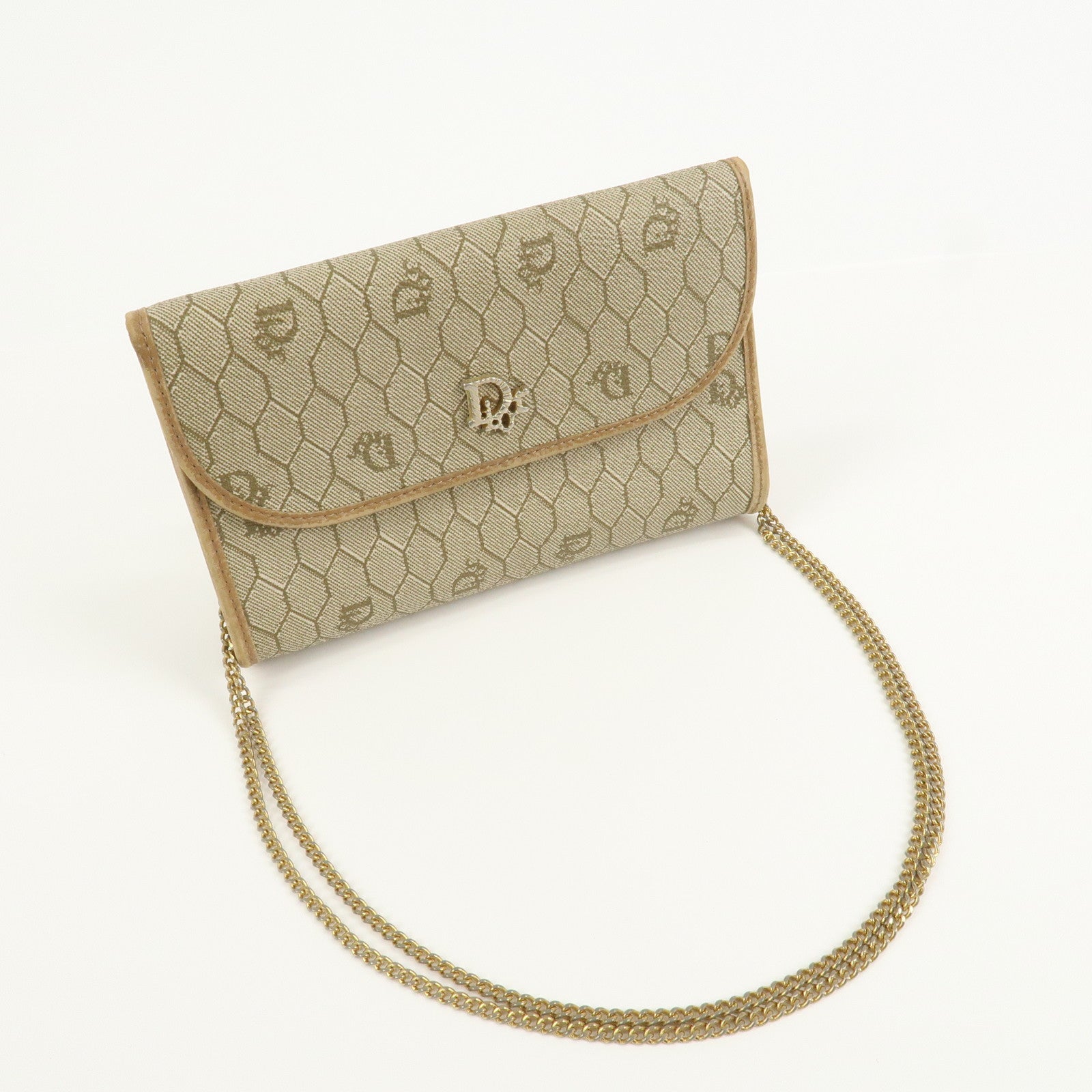 Christian Dior Honeycomb PVC Leather Chain Shoulder Bag Beige