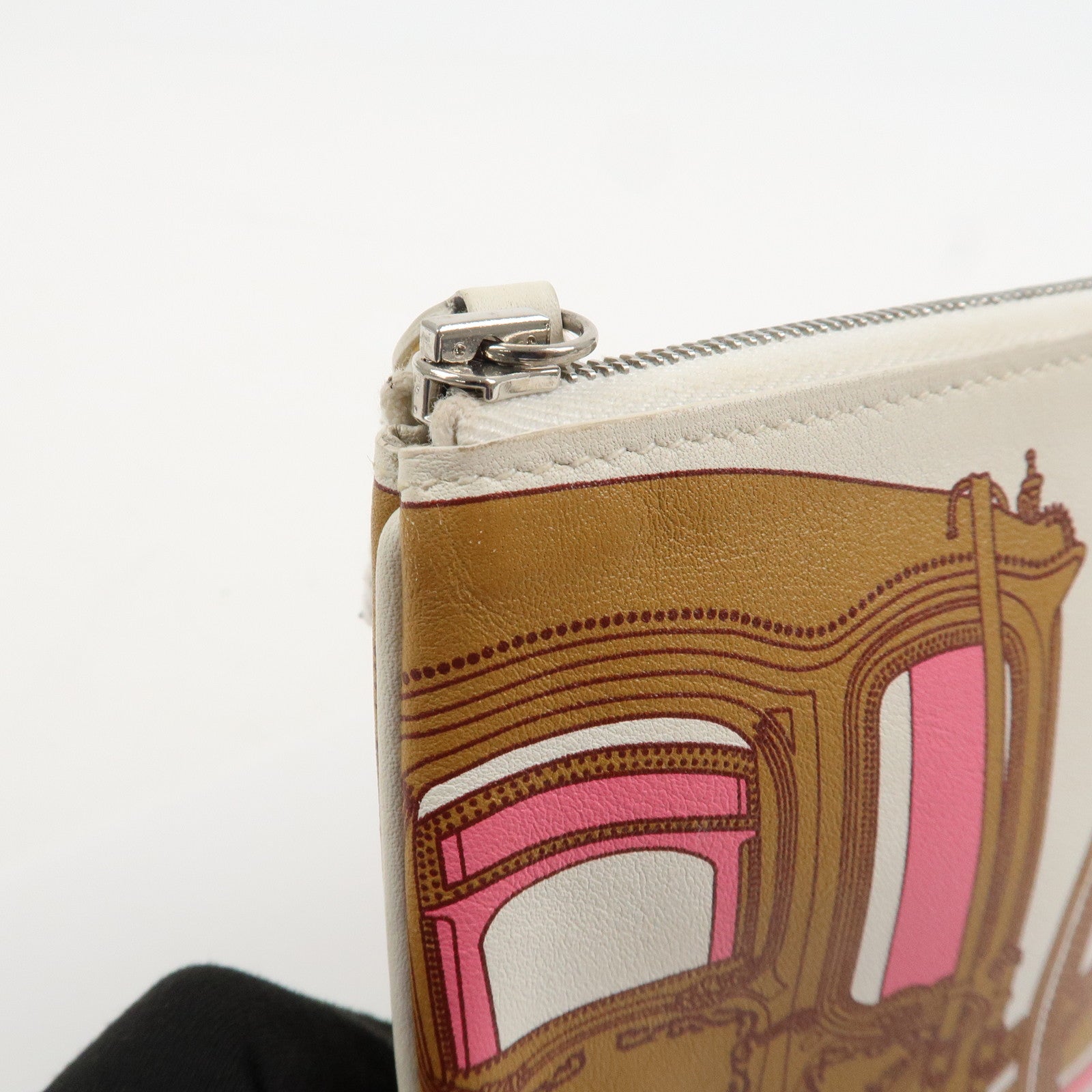 HERMES Carre Calf Skin Pocket Pouch BALADE EN BERLINE Ivory Brown