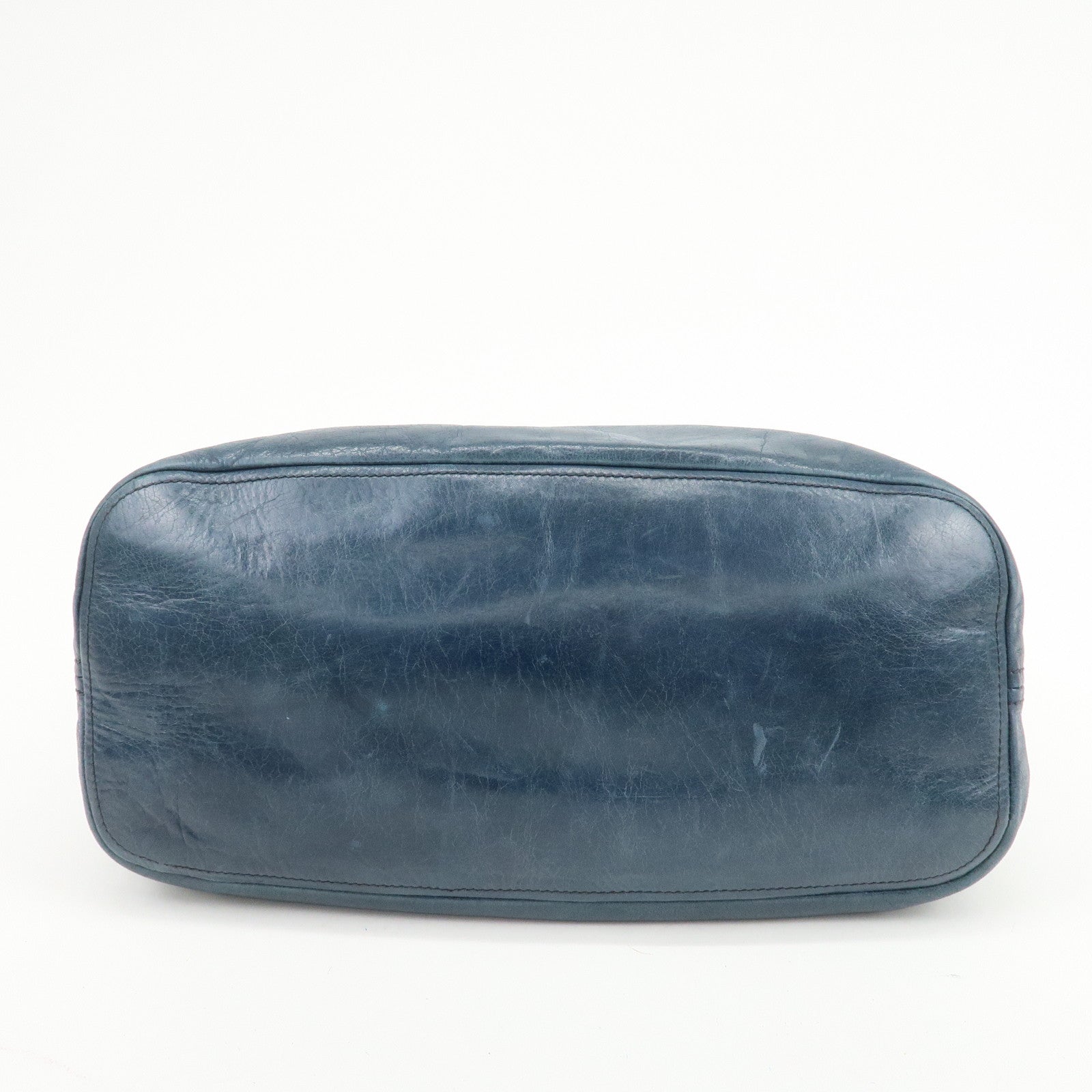 PRADA Logo Leather Shoulder Bag Hand Bag Blue