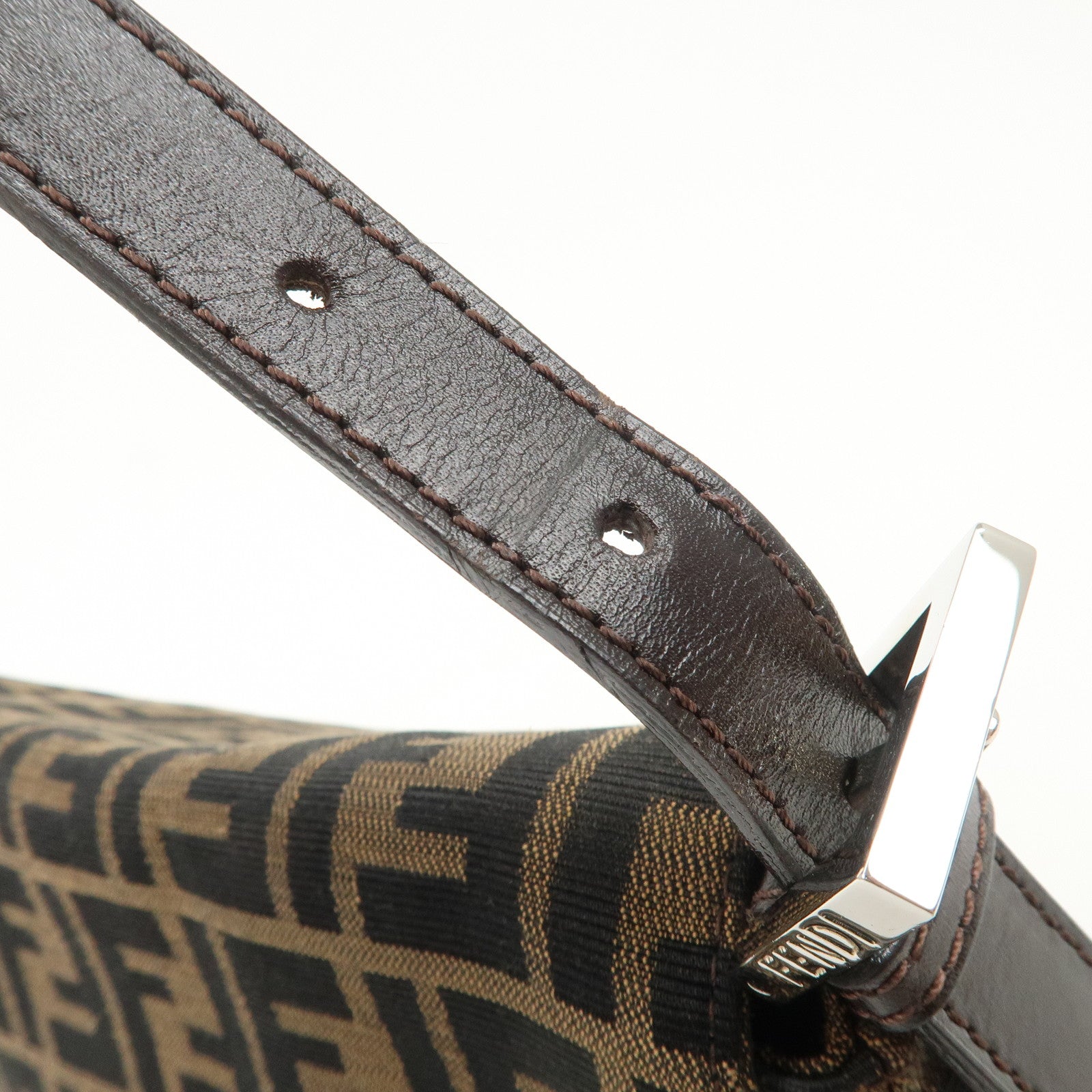 FENDI Mamma Baguette Canvas Leather Shoulder Bag Silver HDW 26325 Used