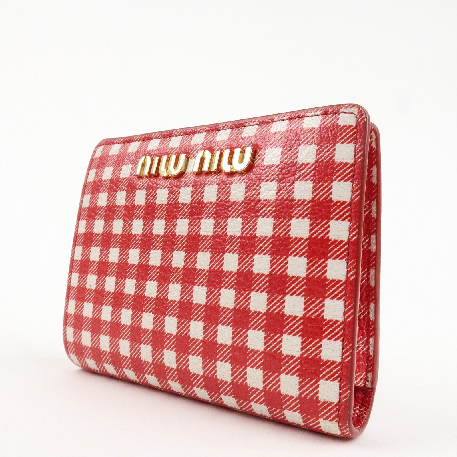 MIU MIU Logo Leather Bi-fold Compact Wallet Red 5MV204 Used