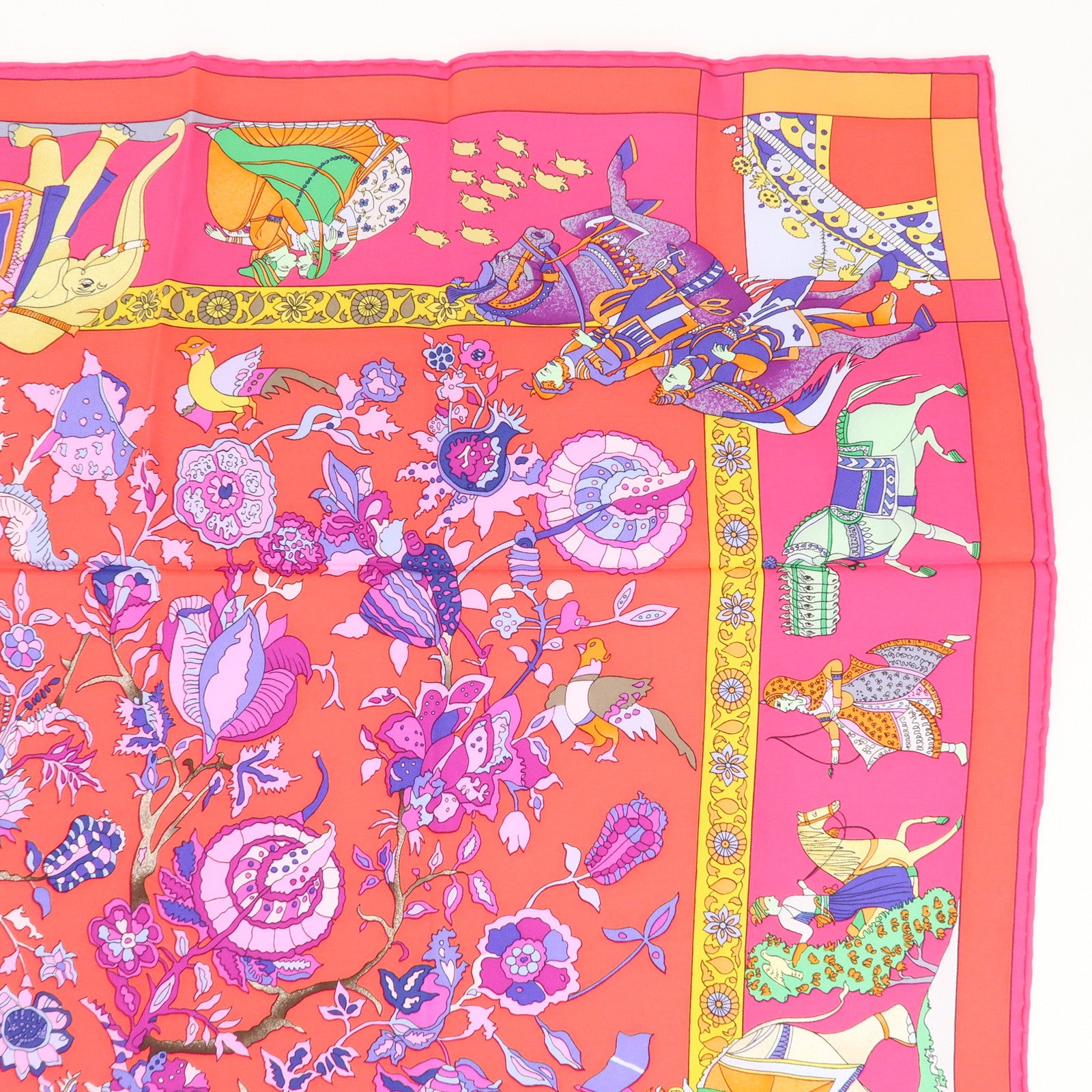 HERMES Carre 90 Silk 100% Scarf Fantaisies Indiennes Pink Red