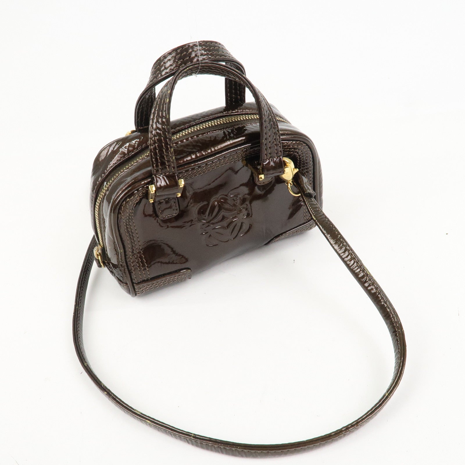 LOEWE Anagram Leather Micro Mini Amazona 2Way Shoulder Bag Brown