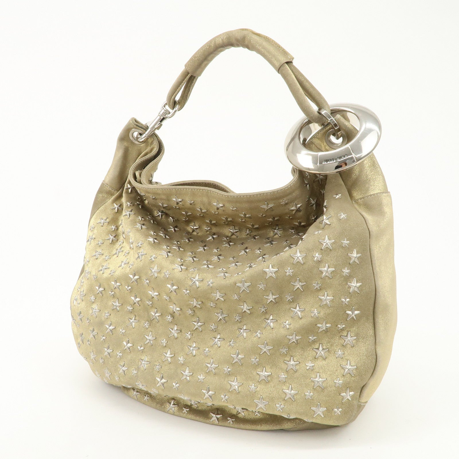 JIMMY CHOO Sky Bag Studs Leather Shoulder Bag Gold