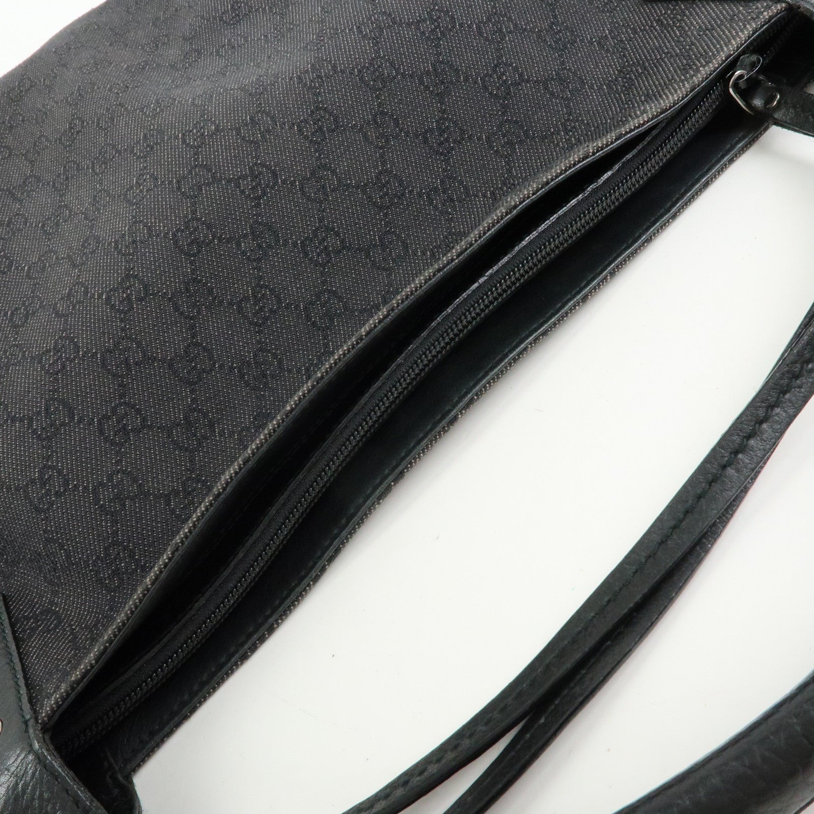 GUCCI GG Canvas Leather Shoulder Bag Hand Bag Black 179777