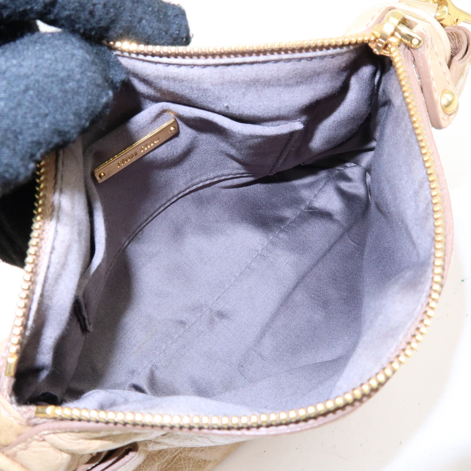 MIU MIU Leather Double Sided Ribbons Hand Bag Shoulder Bag Beige