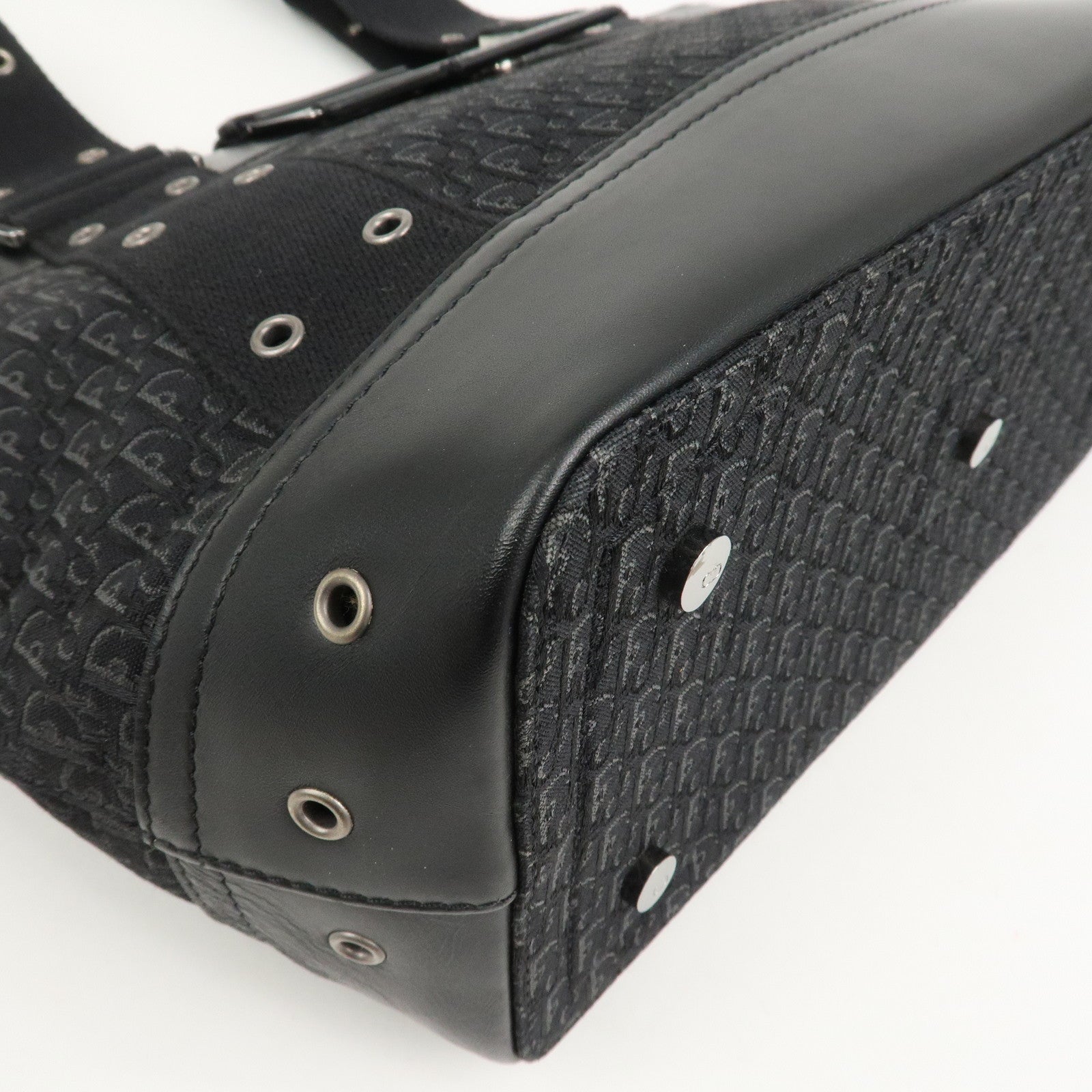 Christian Dior Trotter Canvas Leather Hand Bag Tote Bag Black