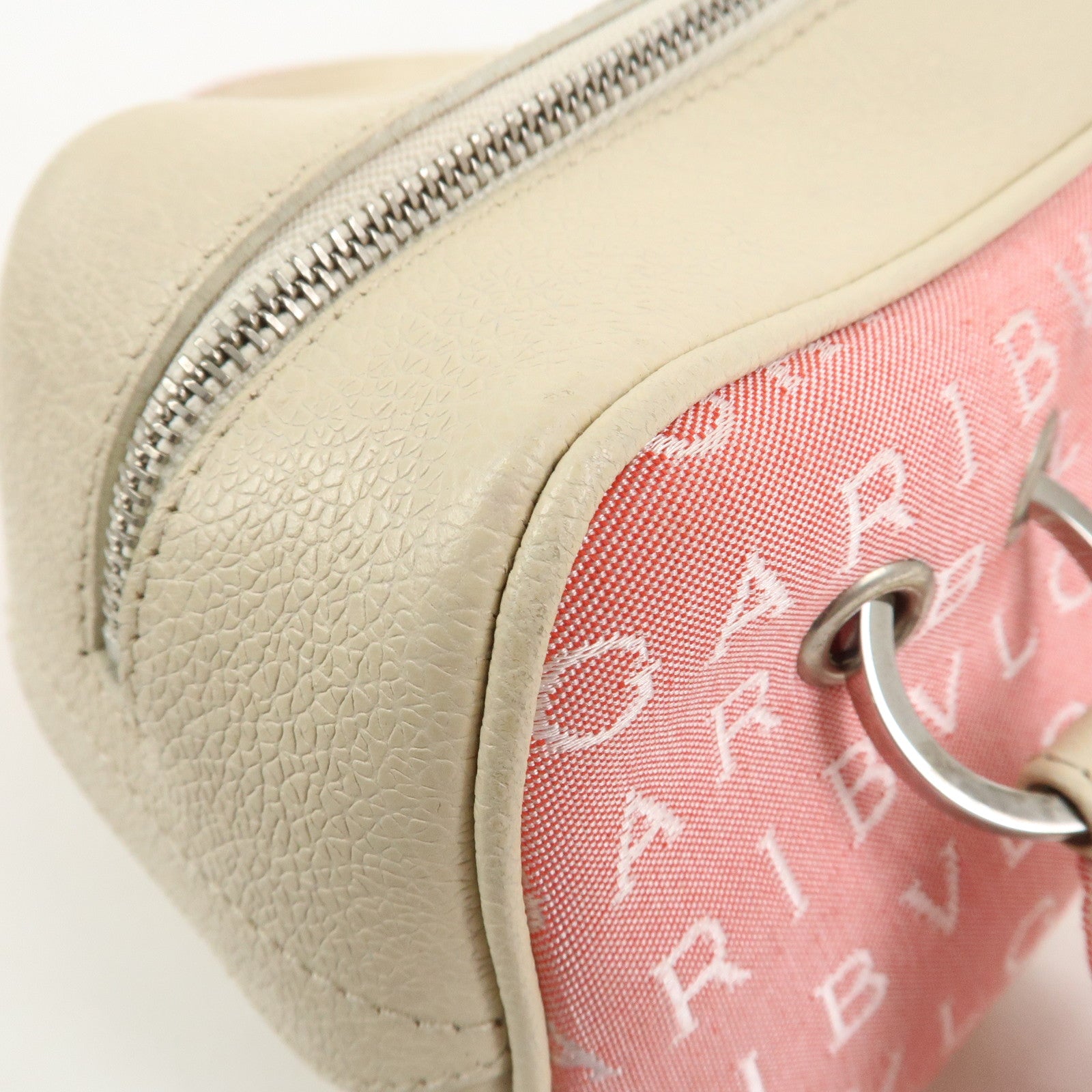 BVLGARI Logo Mania Canvas Leather Hand Bag Pink Ivory
