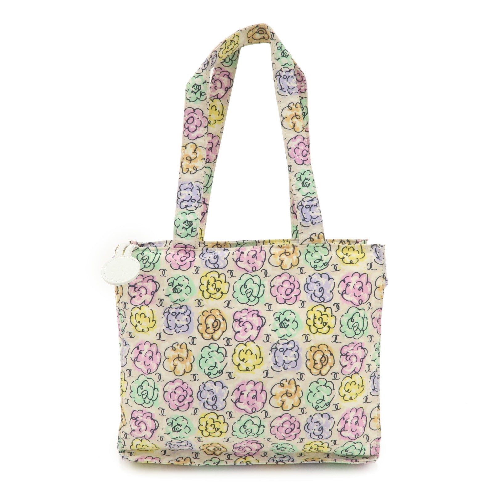 CHANEL Camellia Canvas Nylon 2Way Bag Hand Bag Flower Multicolor Used