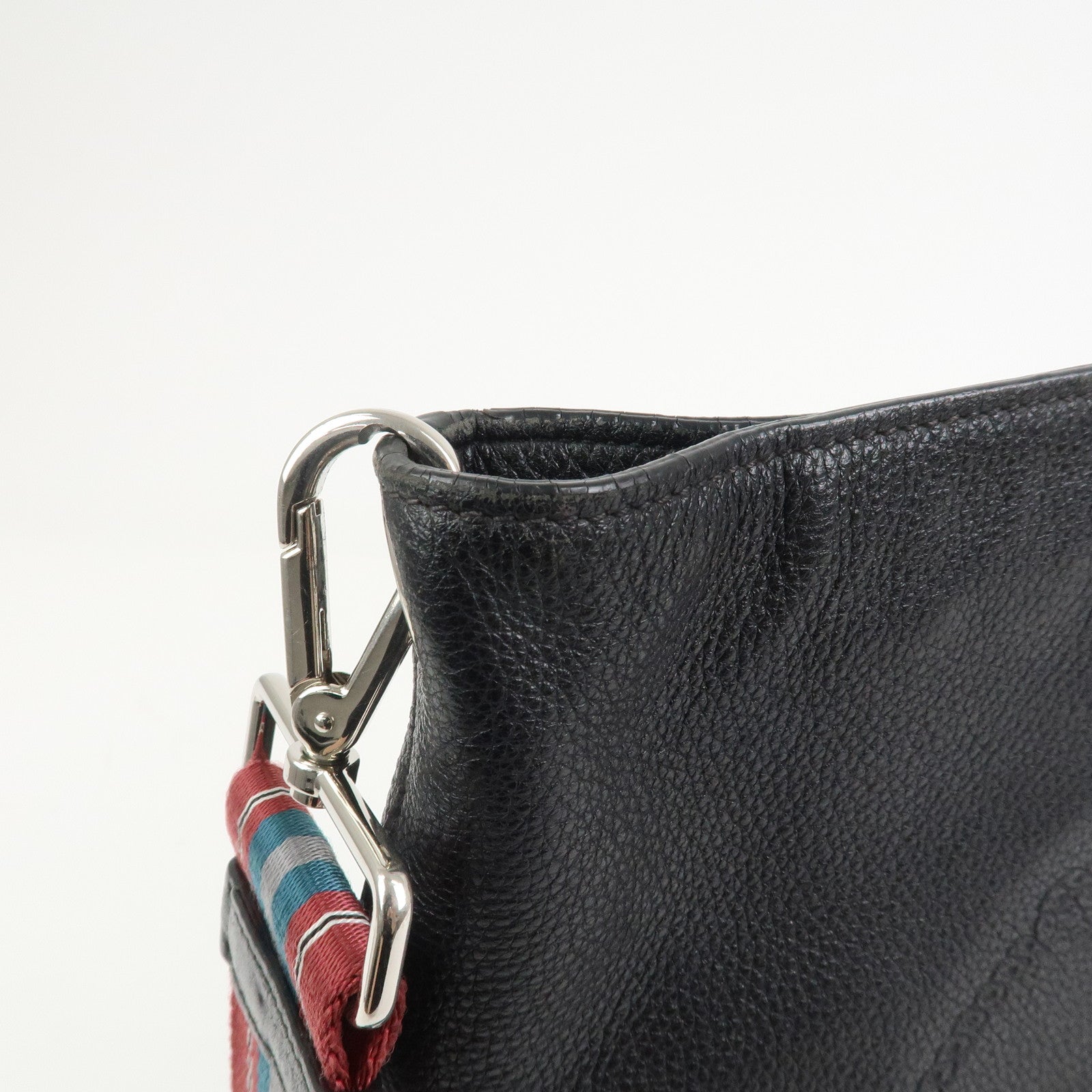 PRADA Logo Calf Leather Shoulder Bag Bucket Bag Black 1BE057