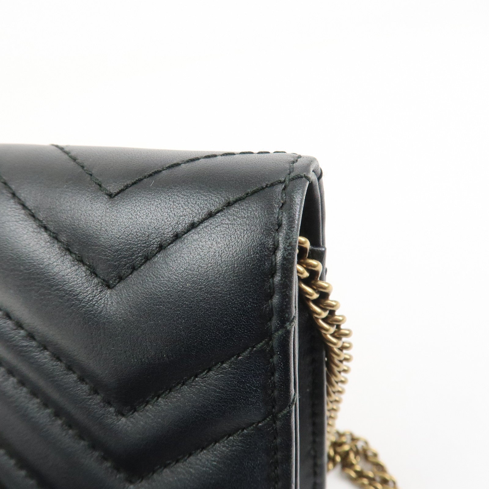 GUCCI GG Marmont Leather Chain Shoulder Bag Black Gold 488426