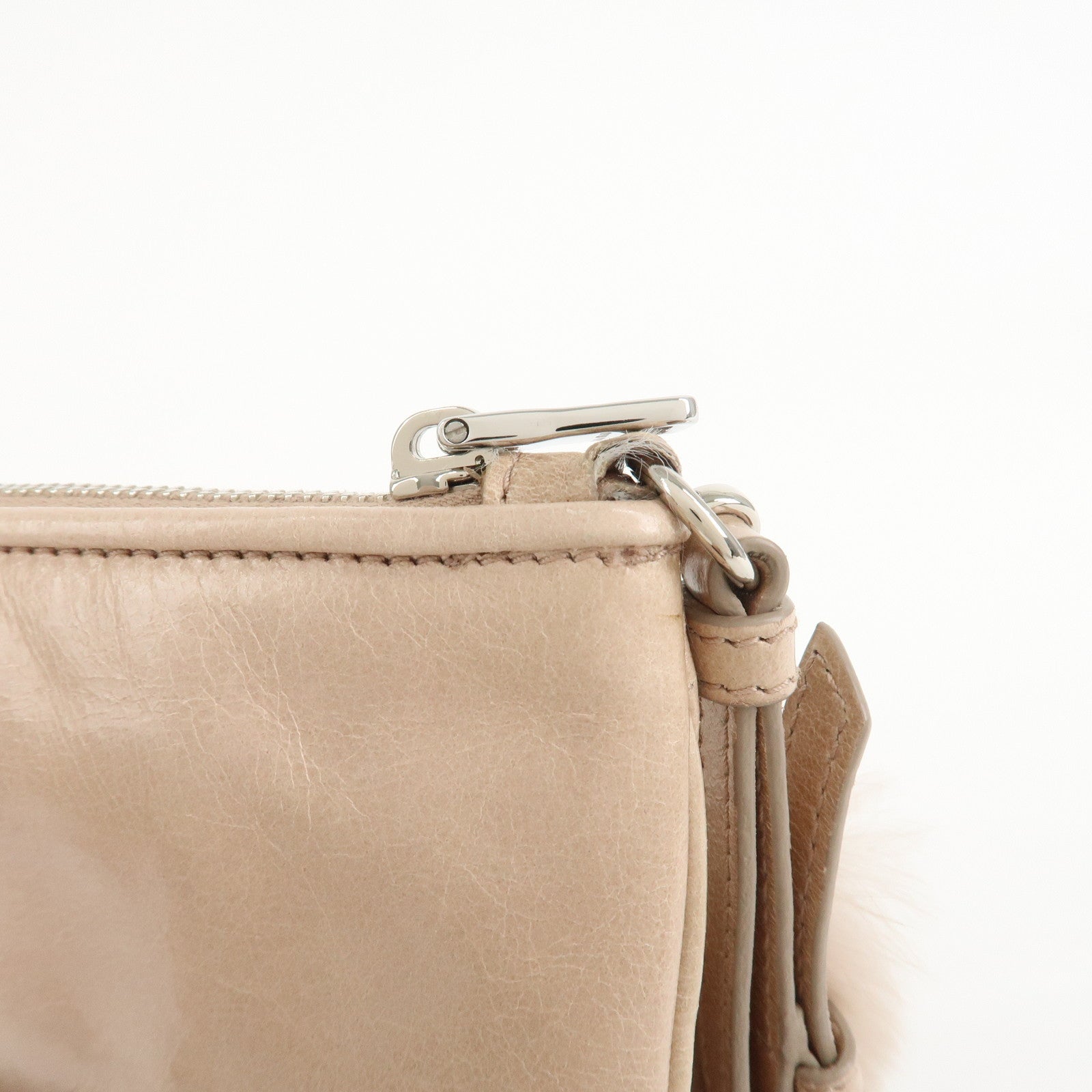 MIU MIU Leather Fur Clutch Bag Pouch Pink Beige 5NH811