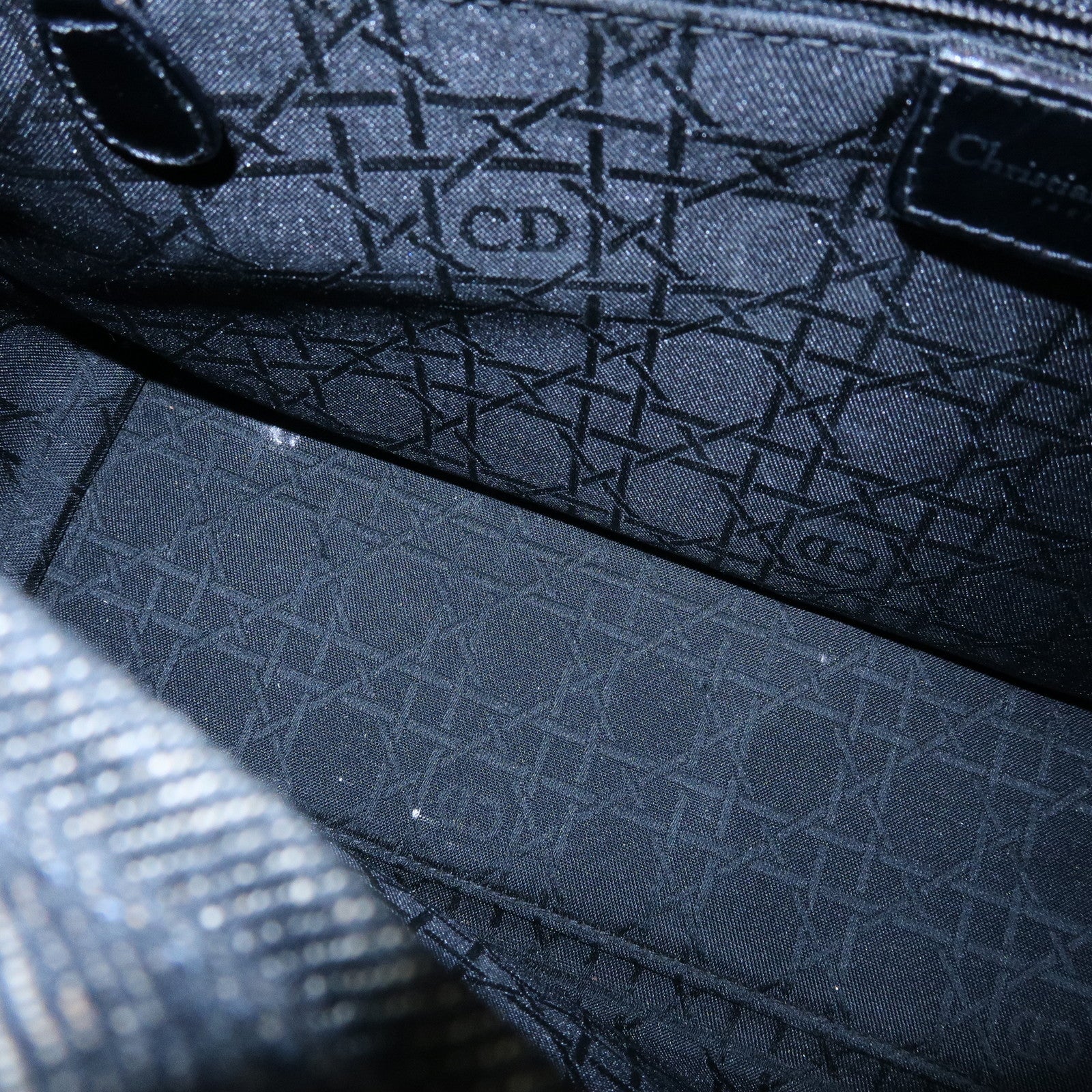Christian Dior Cannage Lady Dior Denim Leather Medium ToteBag Black