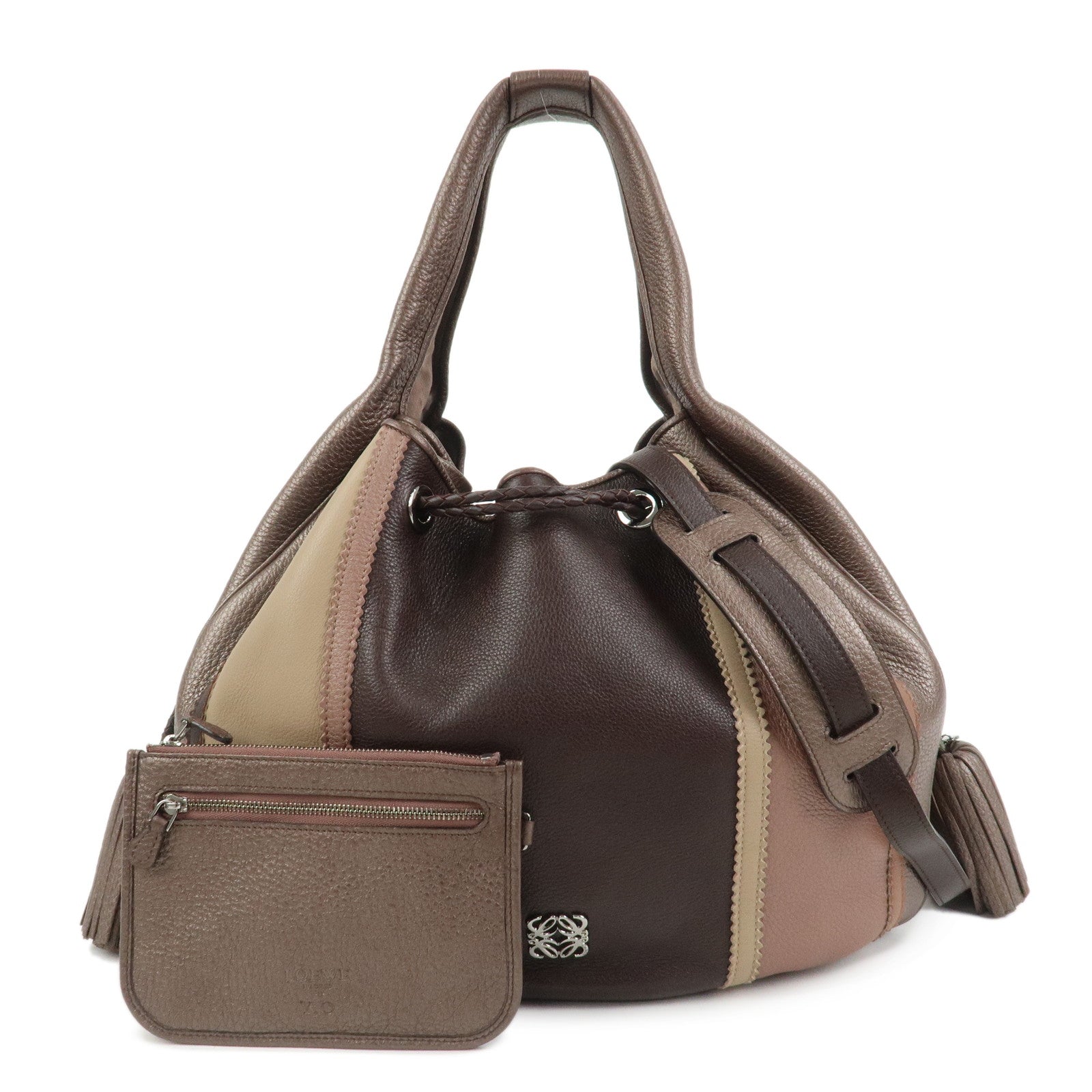 LOEWE Tassel Panel 2Way Bag Hand Bag Initial Y.O Stamped Brown