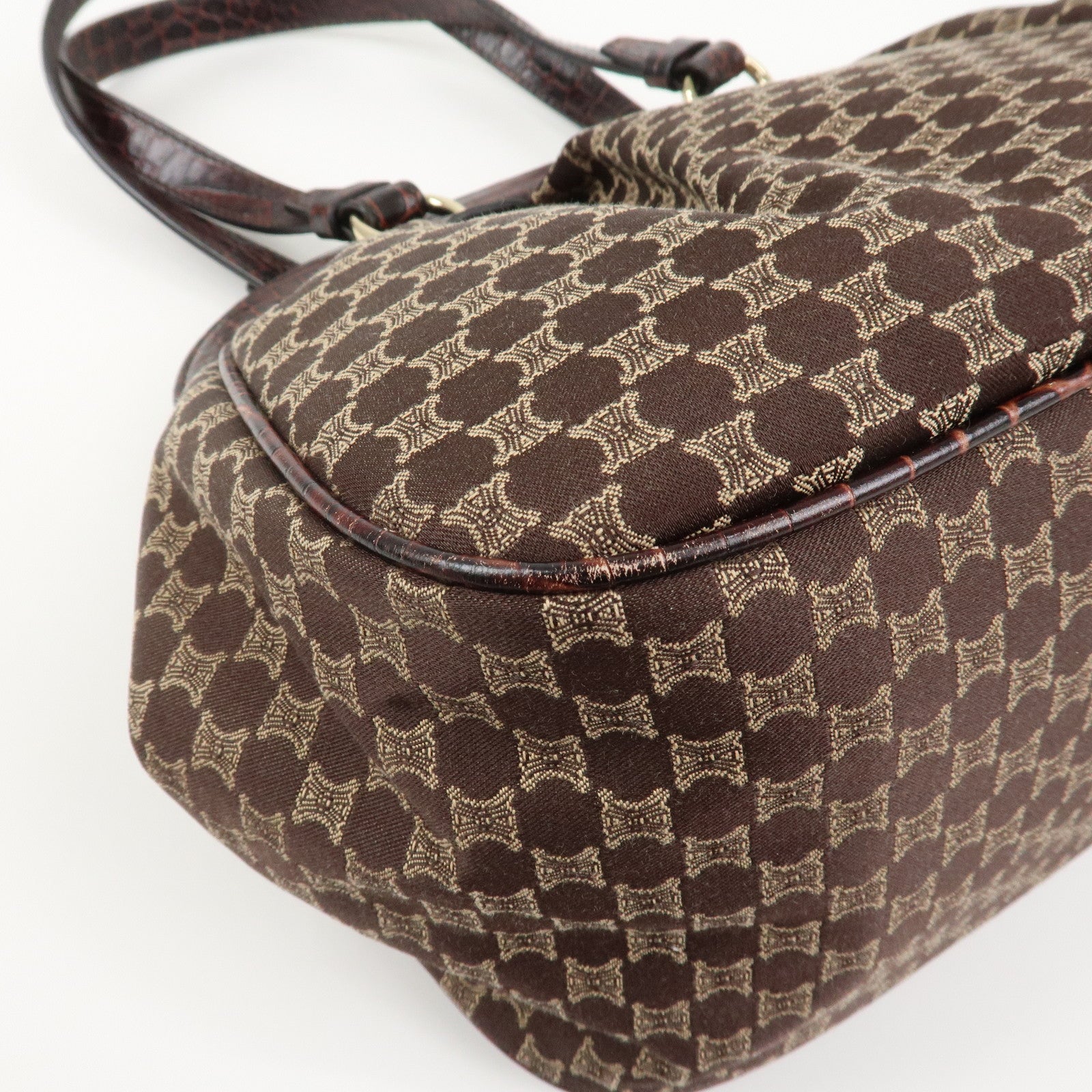 CELINE Macadam Canvas Emboss Leather Shoulder bag Dark Brown