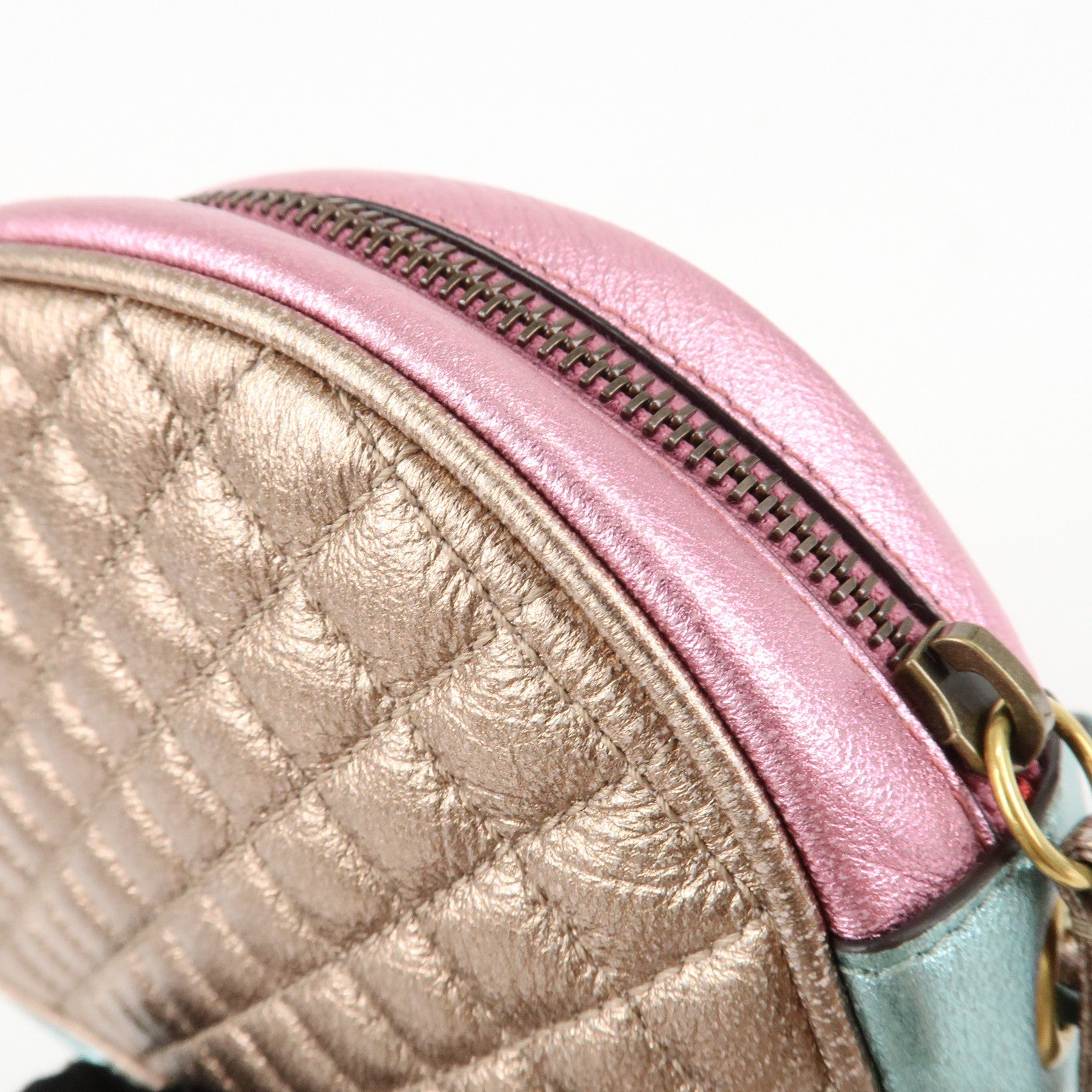 GUCCI Horsebit Leather Shoulder Bag Metallic Pink Blue 534951 Used