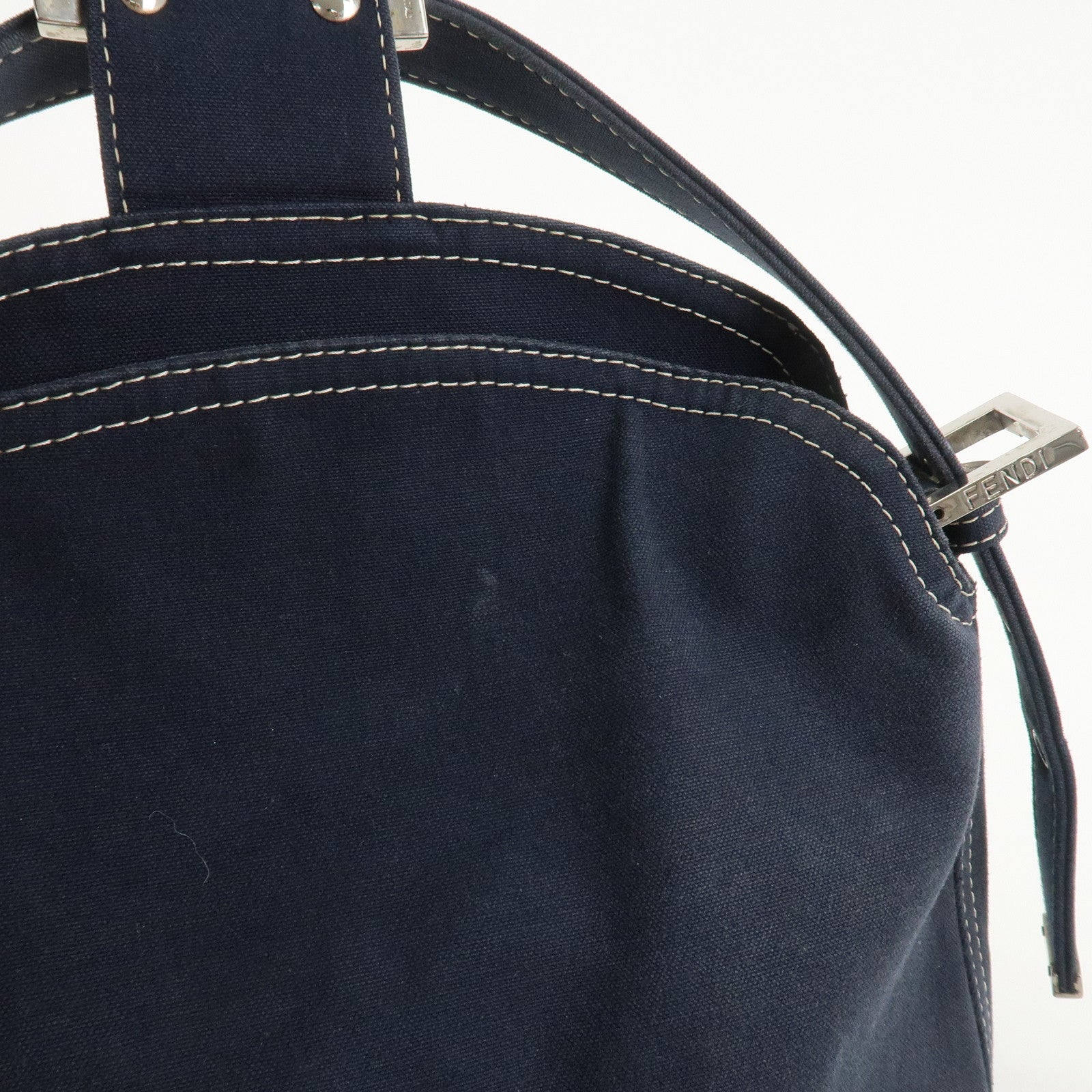 FENDI Logo Canvas Shoulder Bag Hand Bag Navy 26426