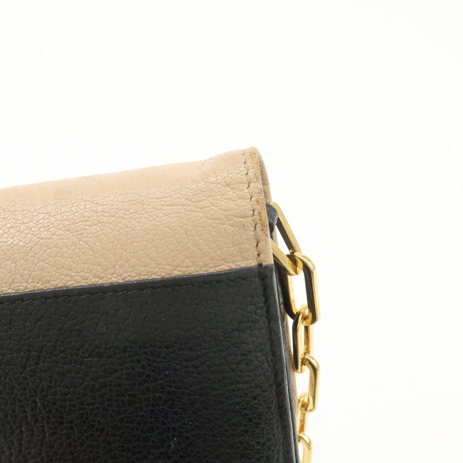 MIU MIU MADRAS Leather Chain Shoulder Wallet WOC Beige Black 5M1290