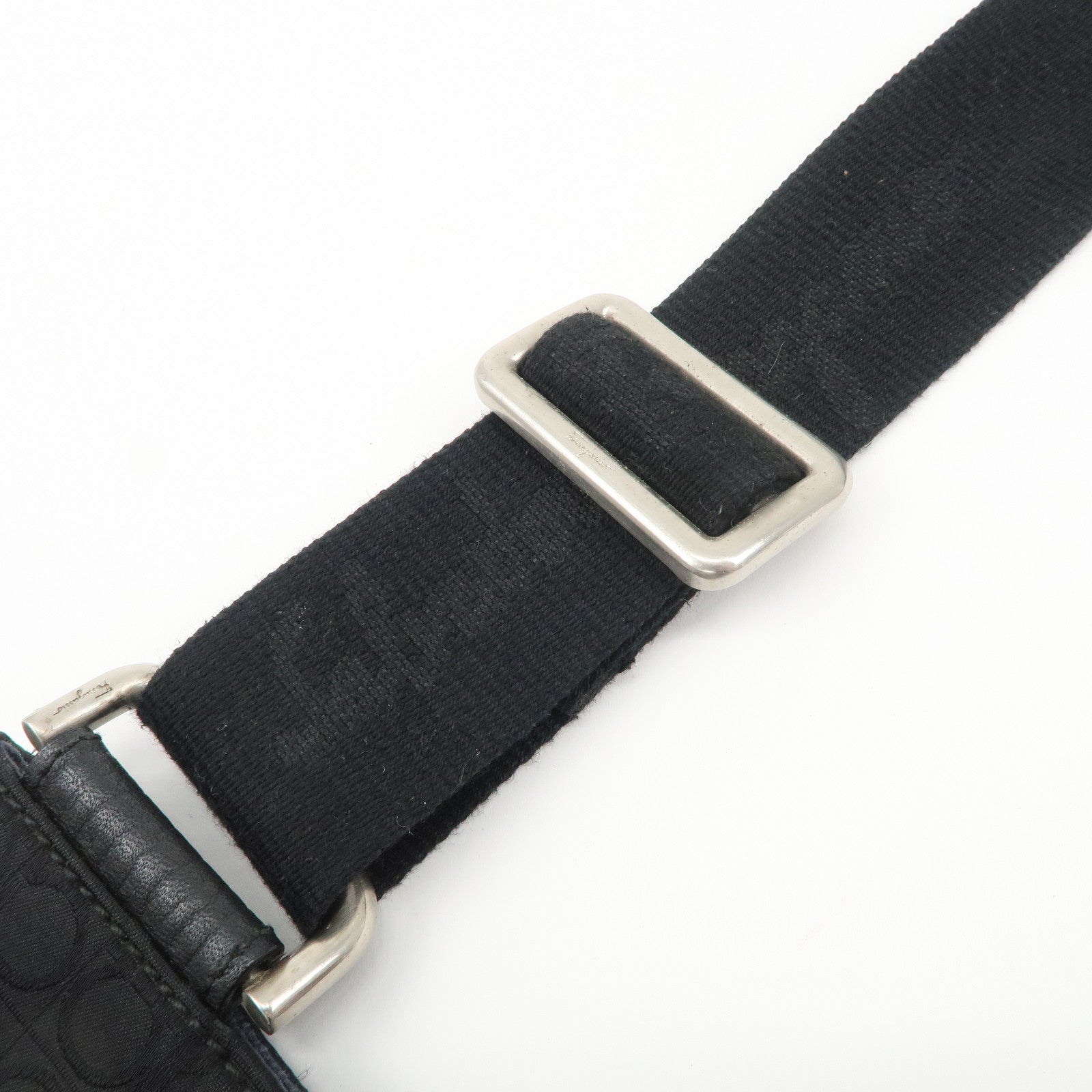 Ferragamo Gancini Canvas Shoulder Bag Black Silver HDW