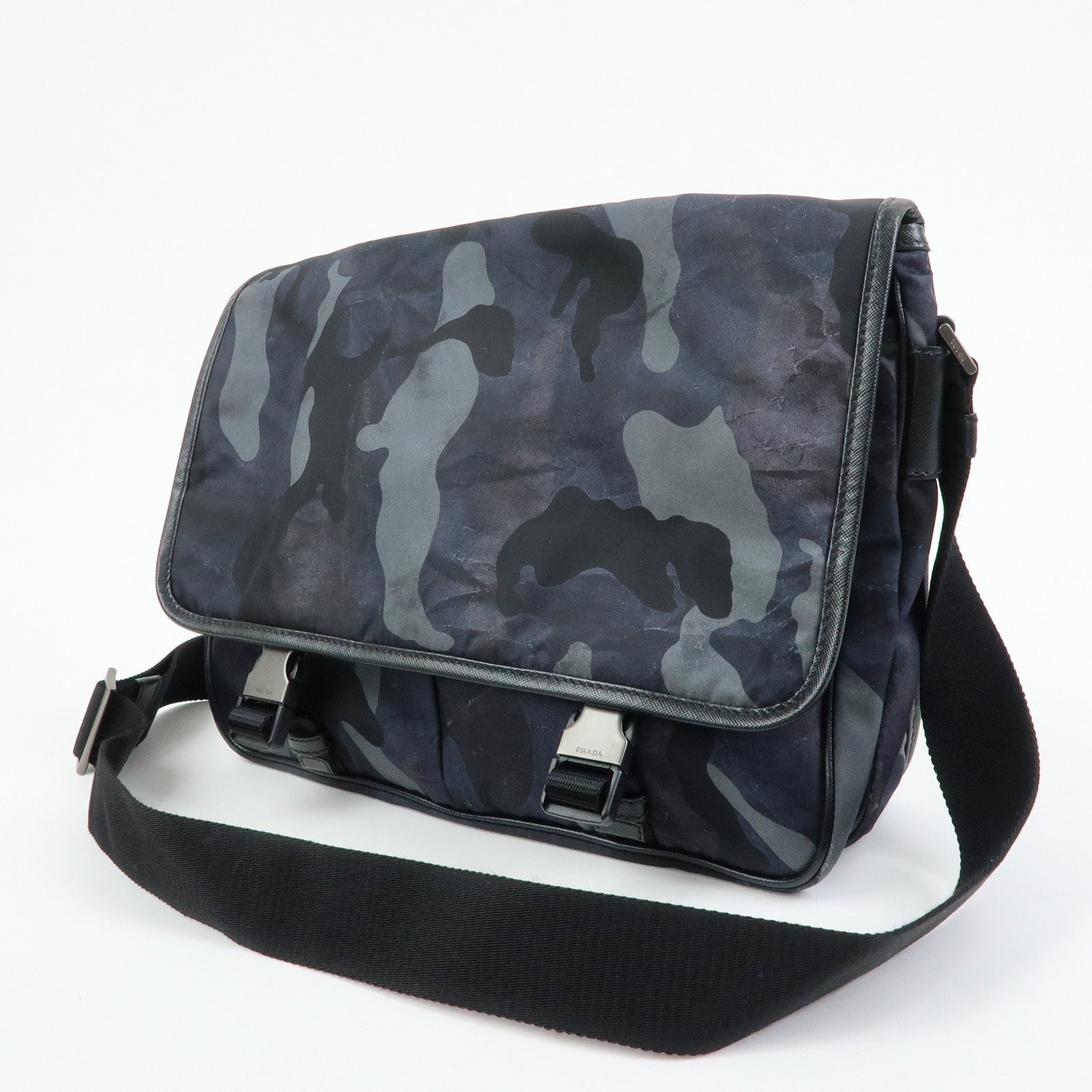 PRADA Triangle Logo Nylon Saffiano Leather Shoulder Bag VA0768