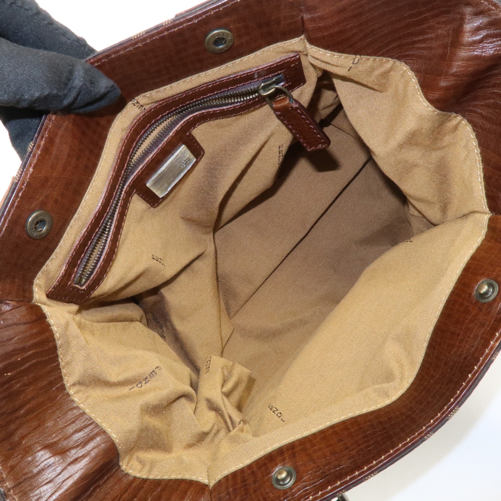 FENDI Ethnico Zucca Canvas Leather Shoulder Bag Brown 8BN157