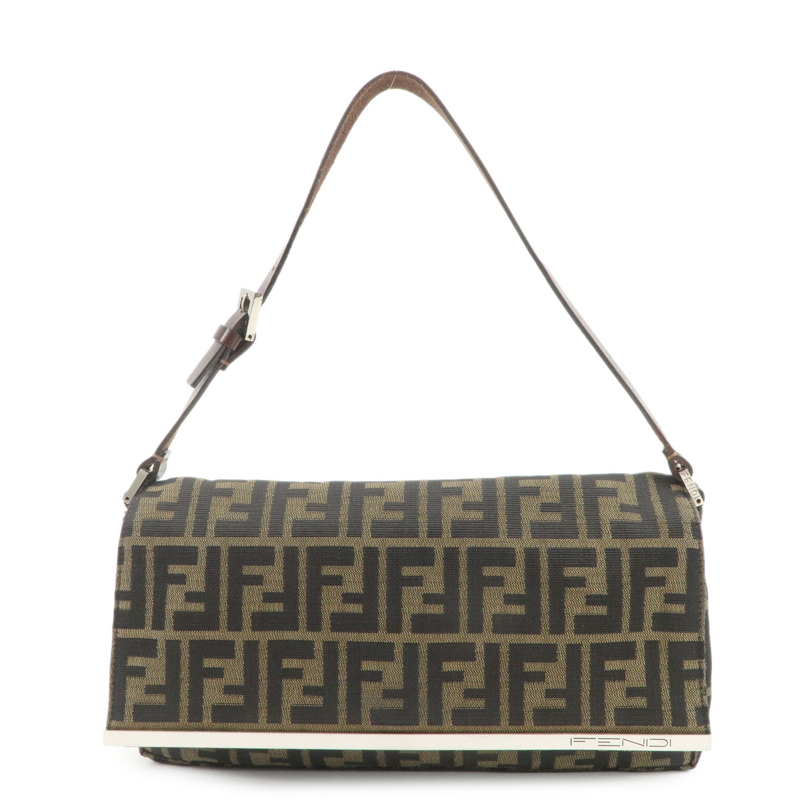 FENDI Zucca Canvas Leather Shoulder Bag Hand Bag Brown 26640