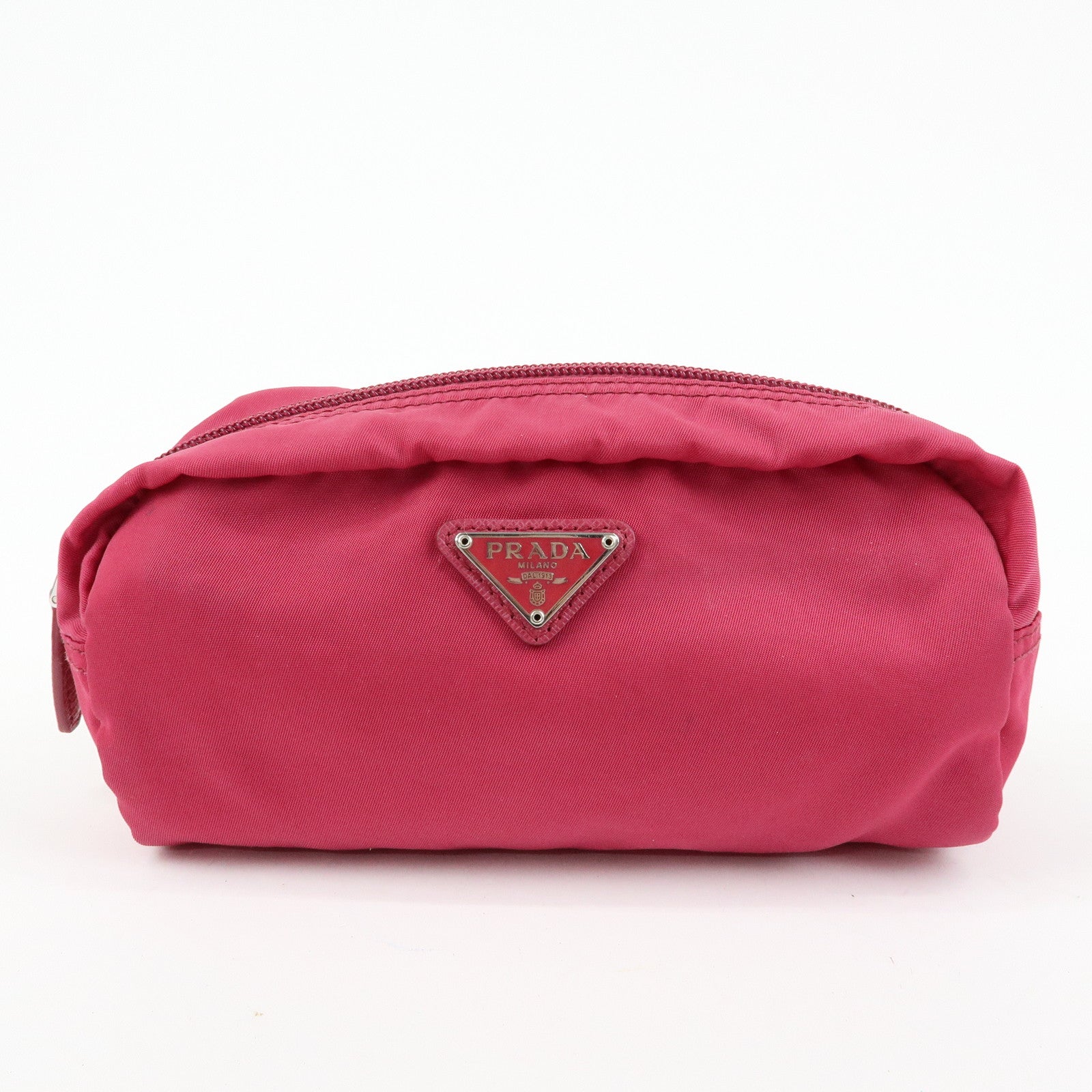 PRADA Triangle Logo Set of 3 Nylon Leather Pouch Pink Purple