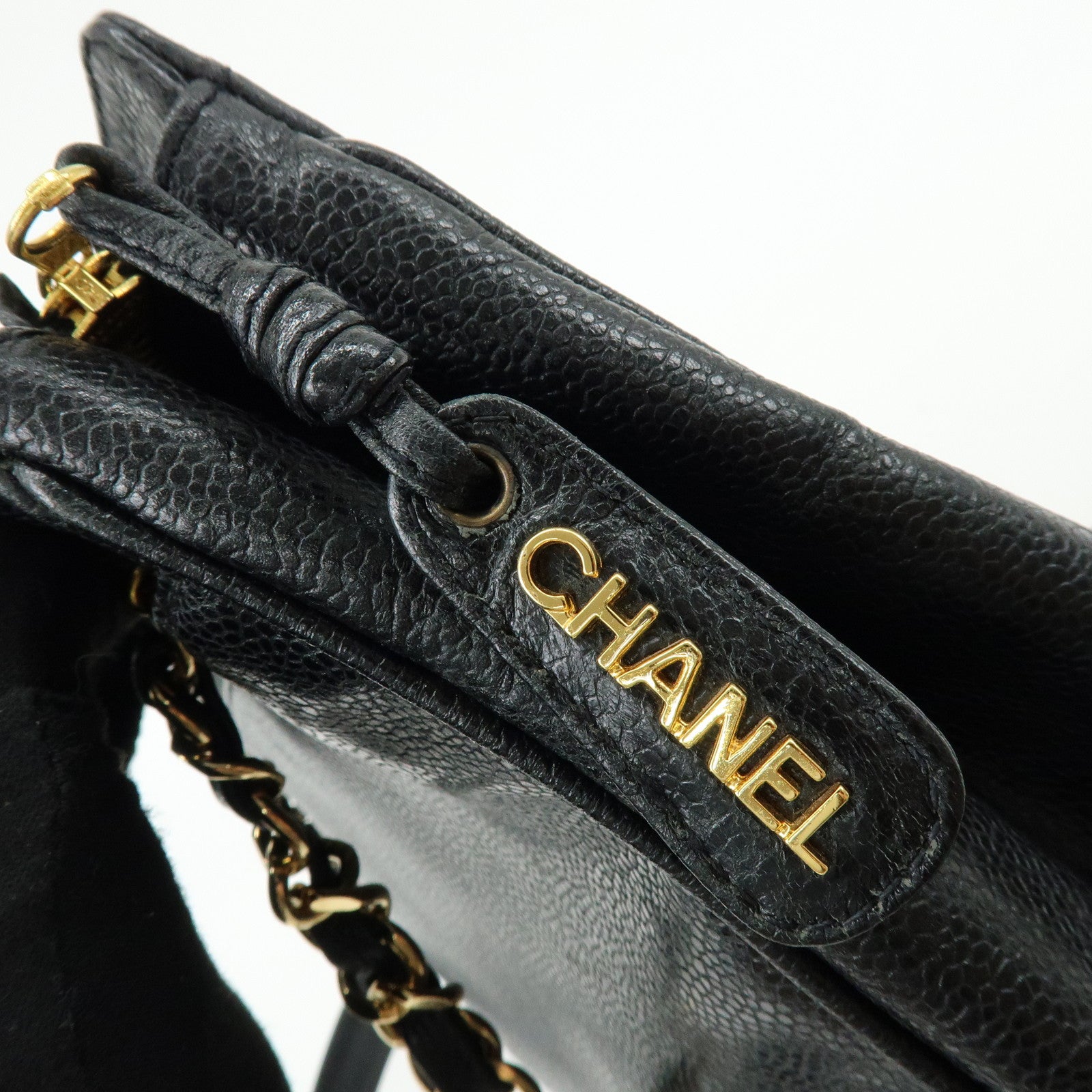 CHANEL Triple COCO Mark Caviarskin Chain Shoulder Bag Black