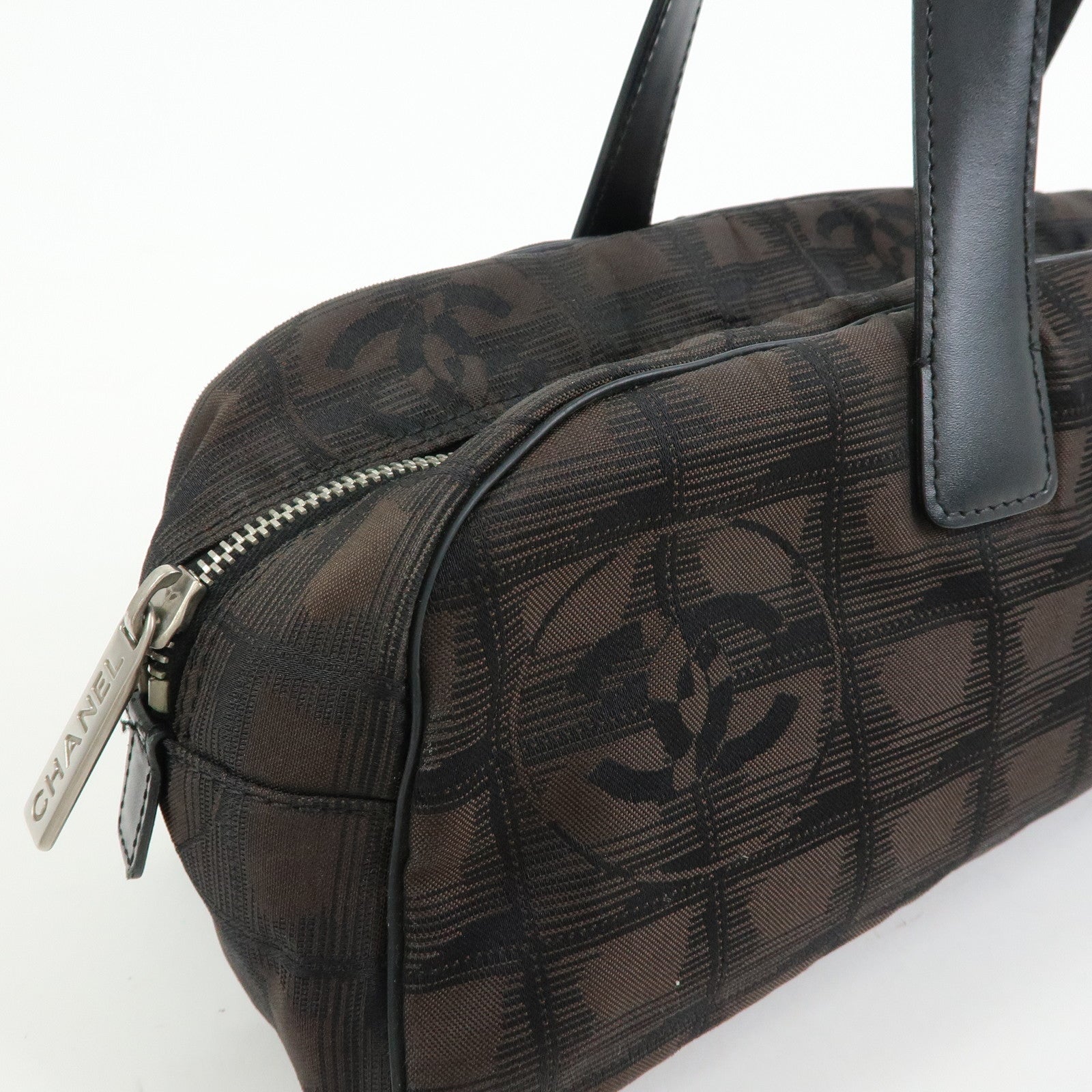 CHANEL New Travel Line Nylon Jacquard Mini Boston Bag Brown A15828