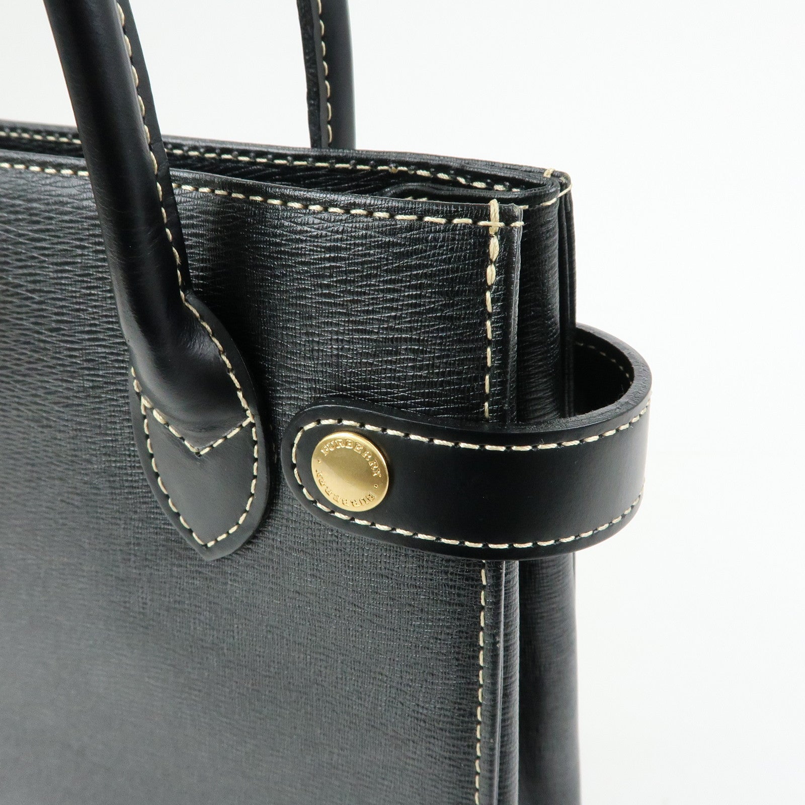 BURBERRY Leather Nova Plaid Hand Bag Tote Bag Black