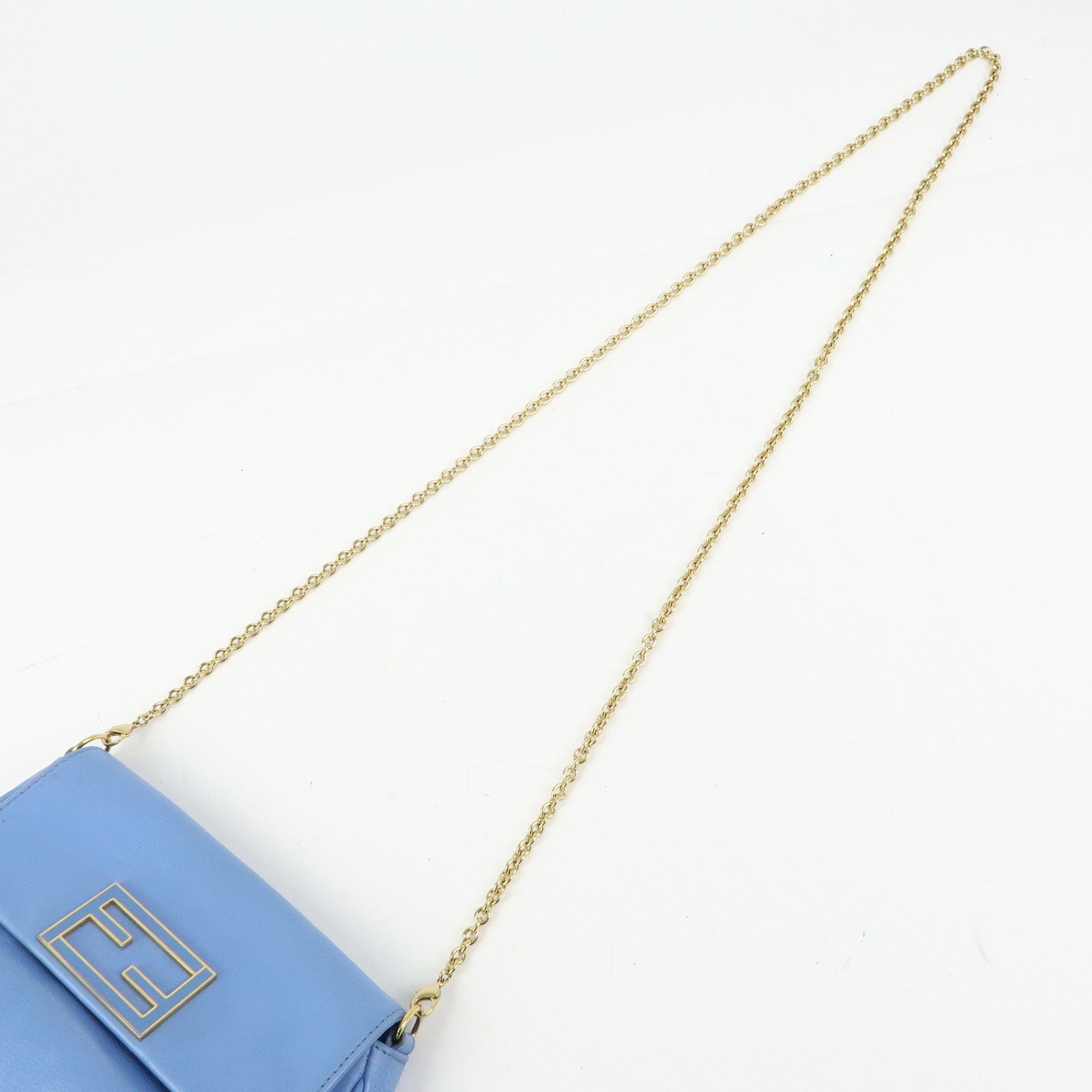 FENDI Leather Chain Shoulder Bag Crossbody Bag Light Blue 8M0276