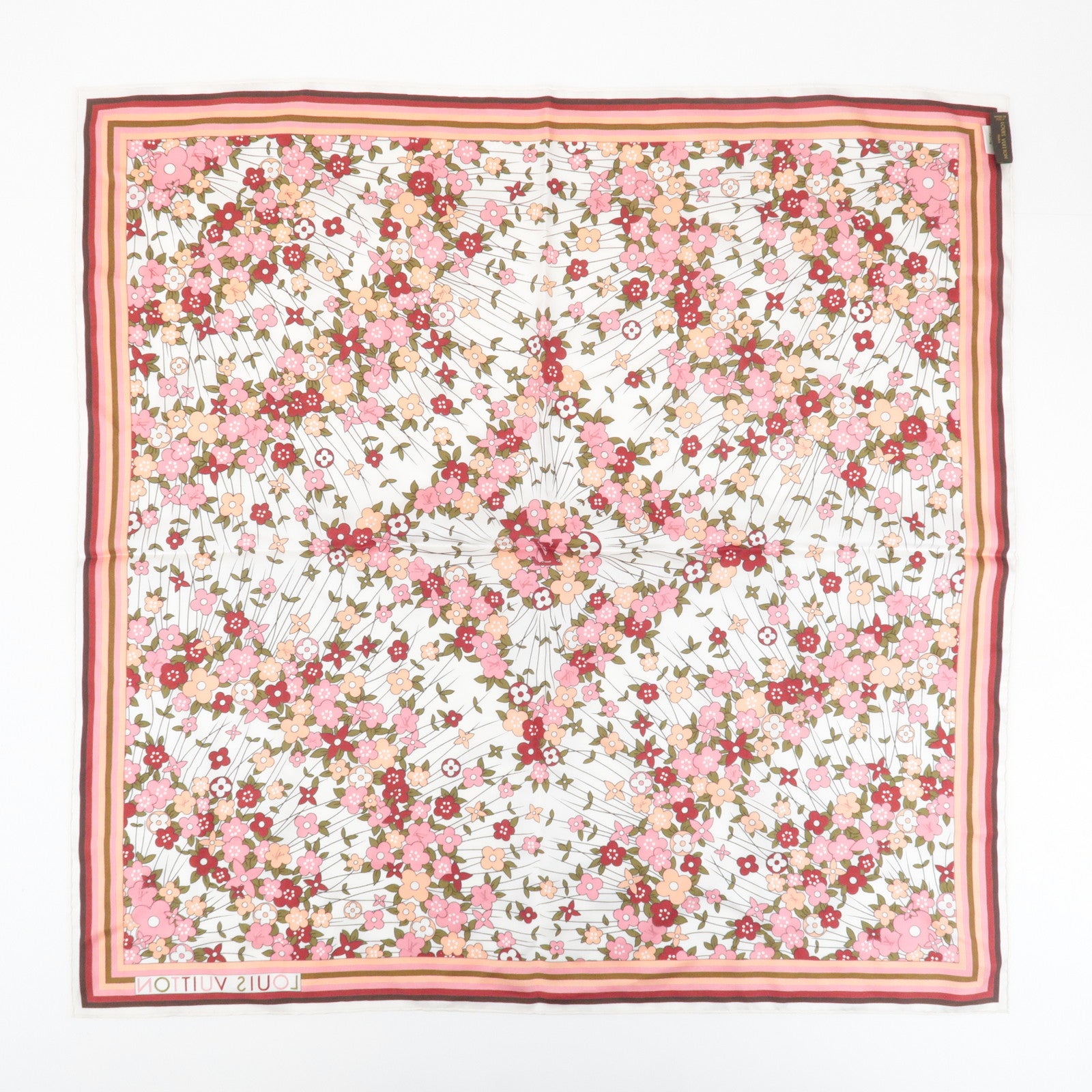 Louis Vuitton 100% Silk Scarf Flower Floral Pink Multicolor Used