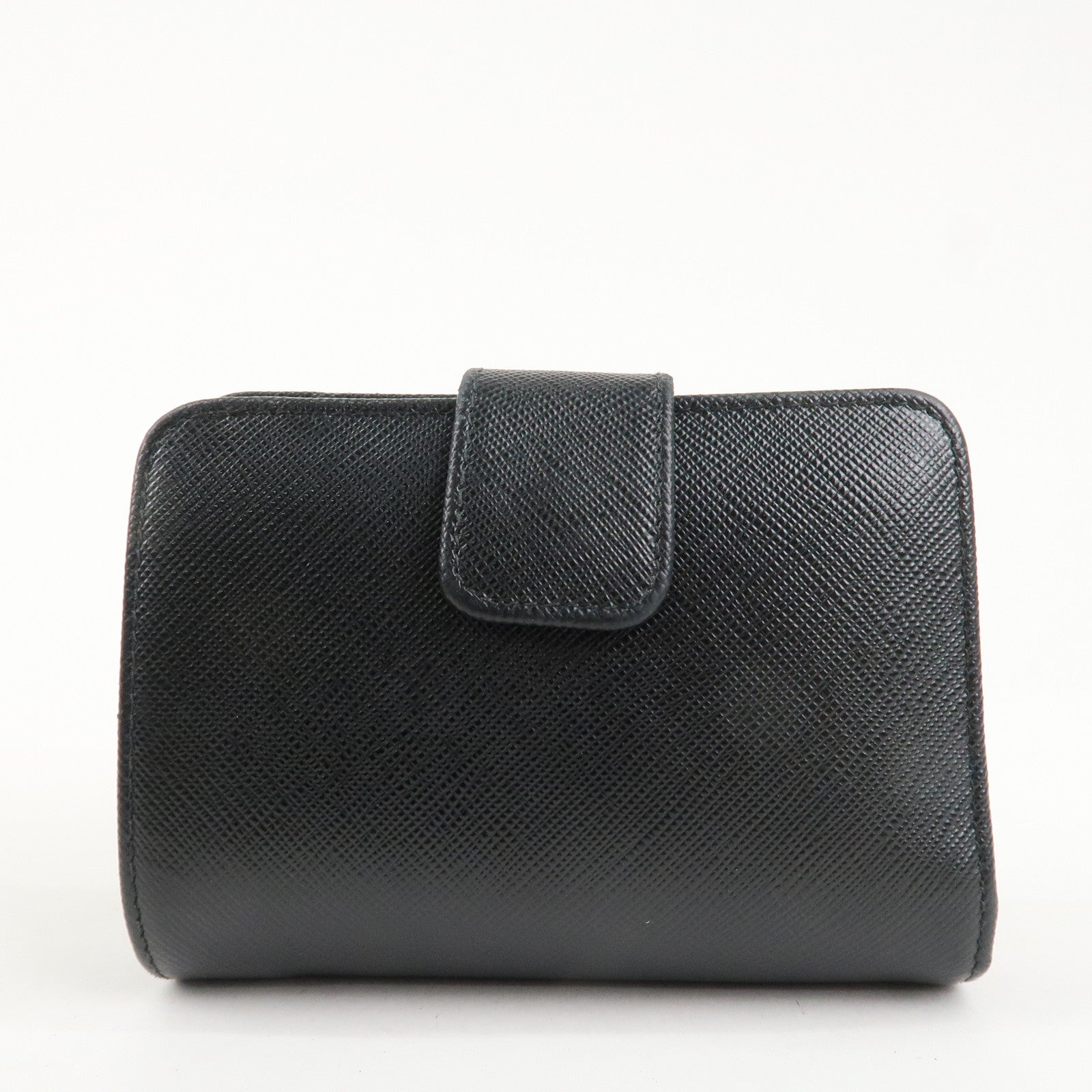 PRADA Saffiano Leather Bi-Fold Wallet Black Red Gold 1ML018 Used