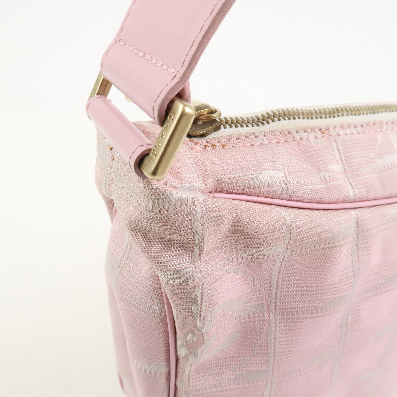 CHANEL New Travel Line Nylon Jacquard Leather Shoulder Bag Pink