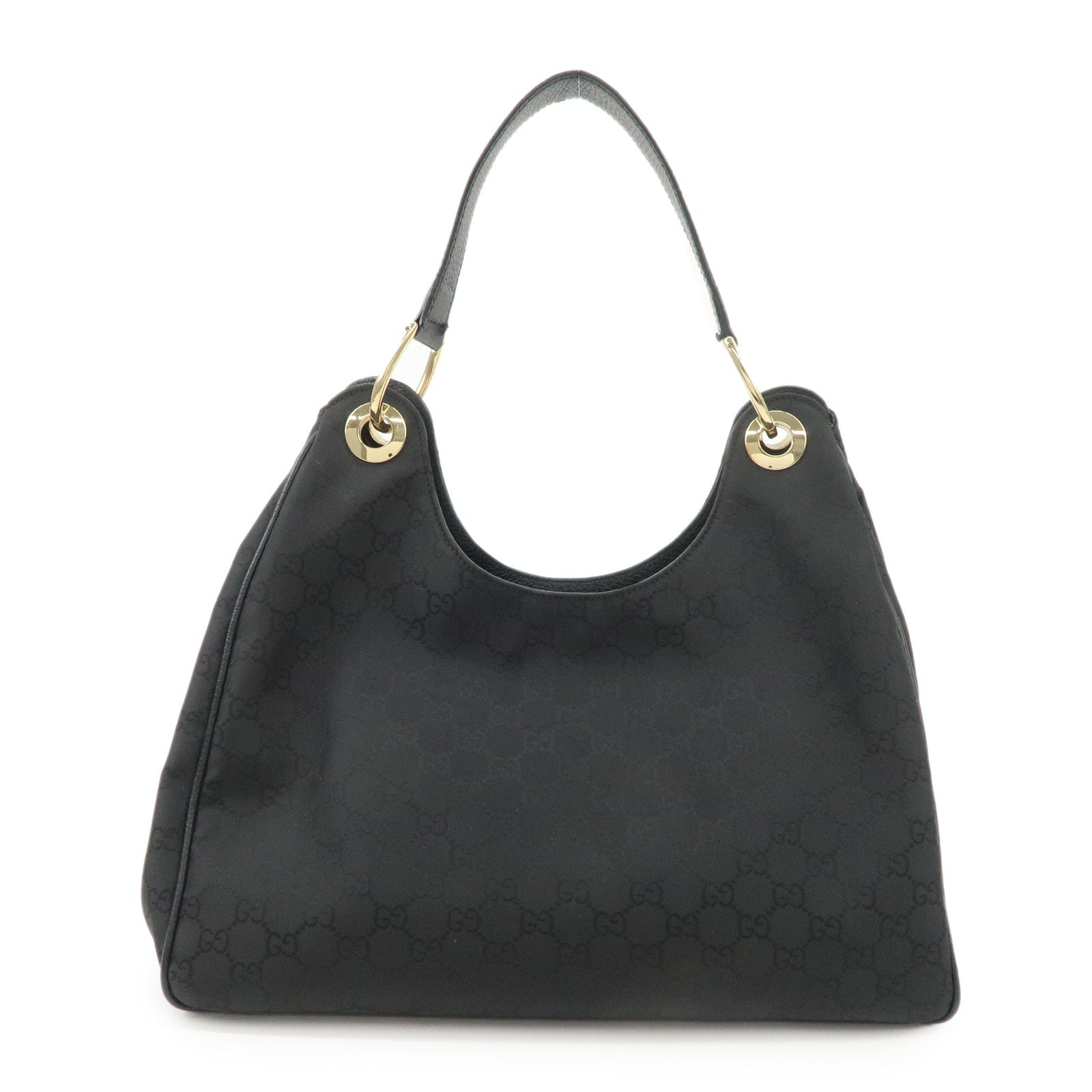 GUCCI GG Nylon Leather Shoulder Bag Hand Bag Black 257268